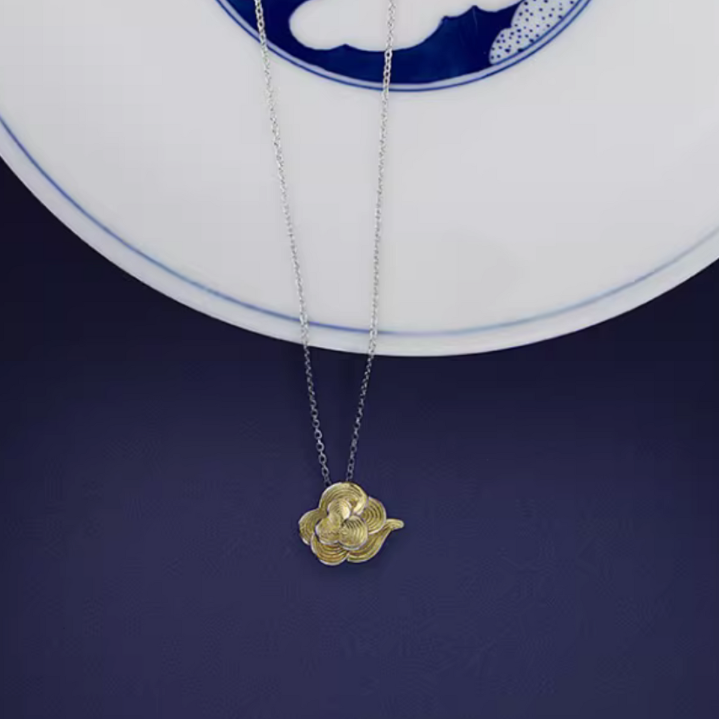 S925 Sterling Silver Lucky Asian Style Cloud Pendant Necklace