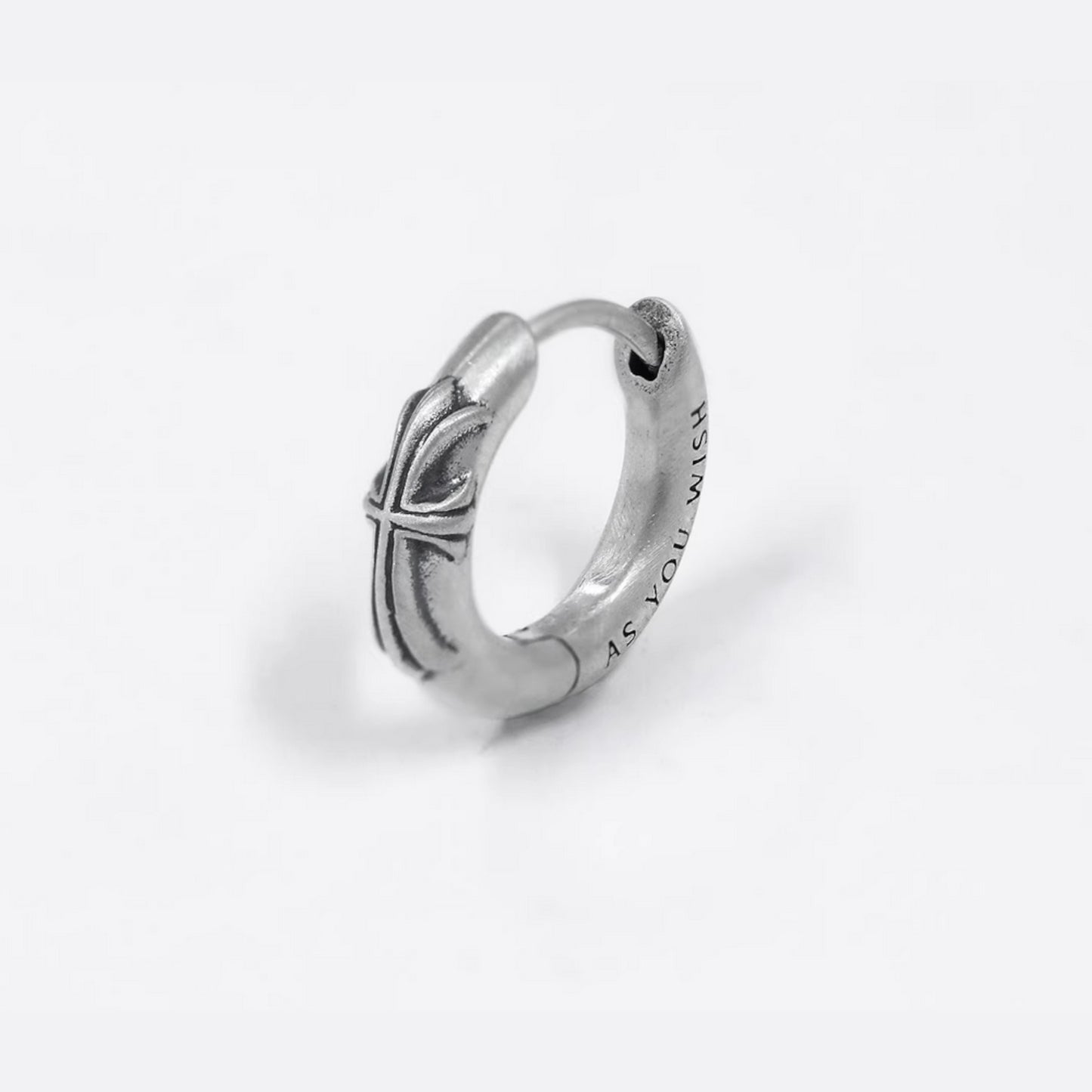 S925 Sterling Silver Solid Vintage Retro Cross Hoop Unisex Earring