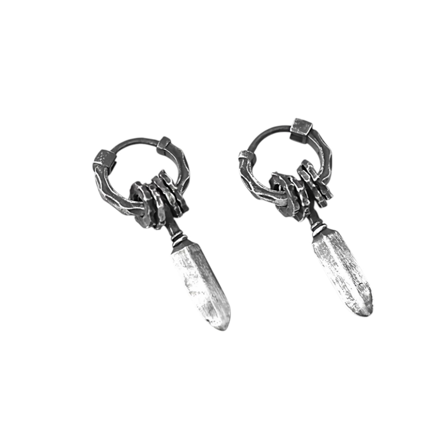 S999 Fine Silver Vintage Retro The Sword of Damocles Unisex Hoop Earrings