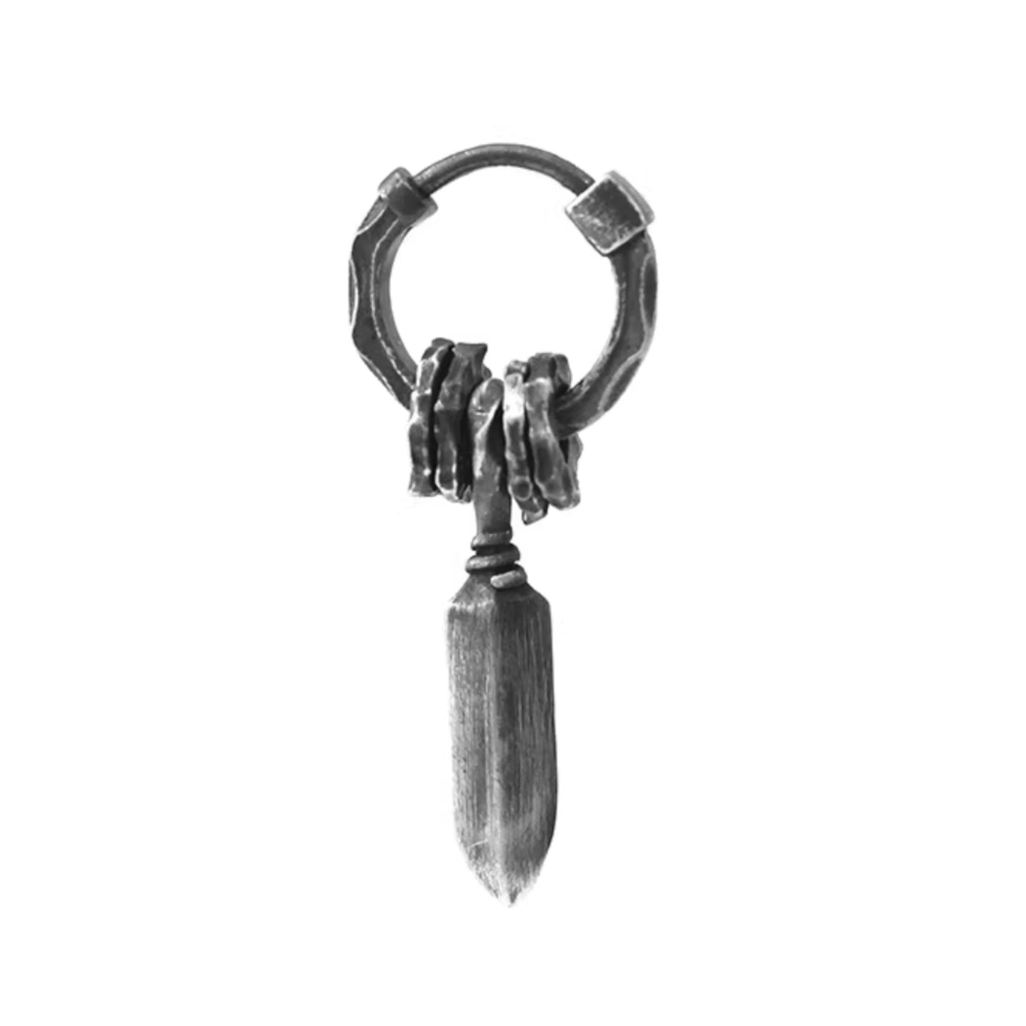 S999 Fine Silver Vintage Retro The Sword of Damocles Unisex Hoop Earrings