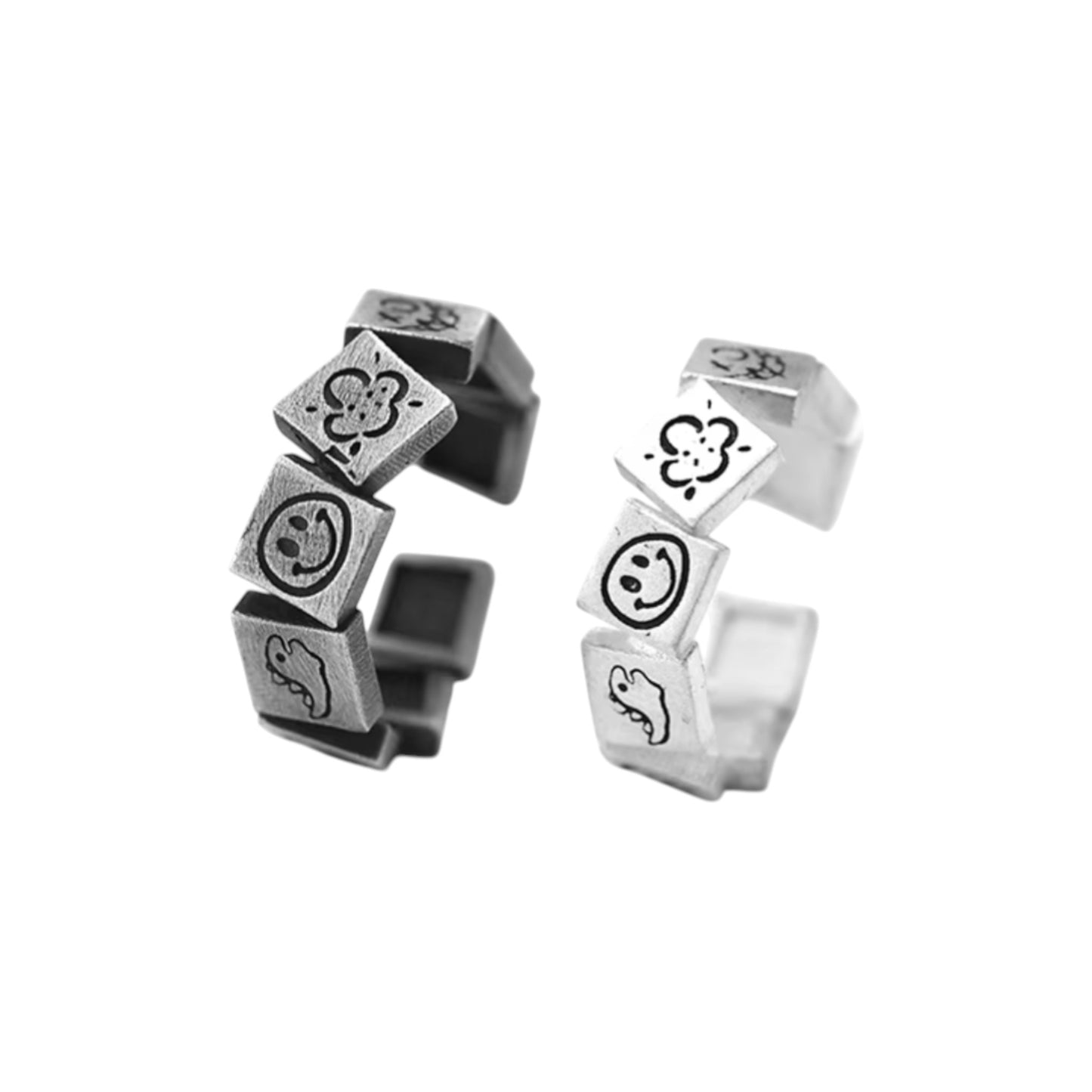 S999 Fine Silver Vintage Retro Graffiti Lucky Week Stacking Ring