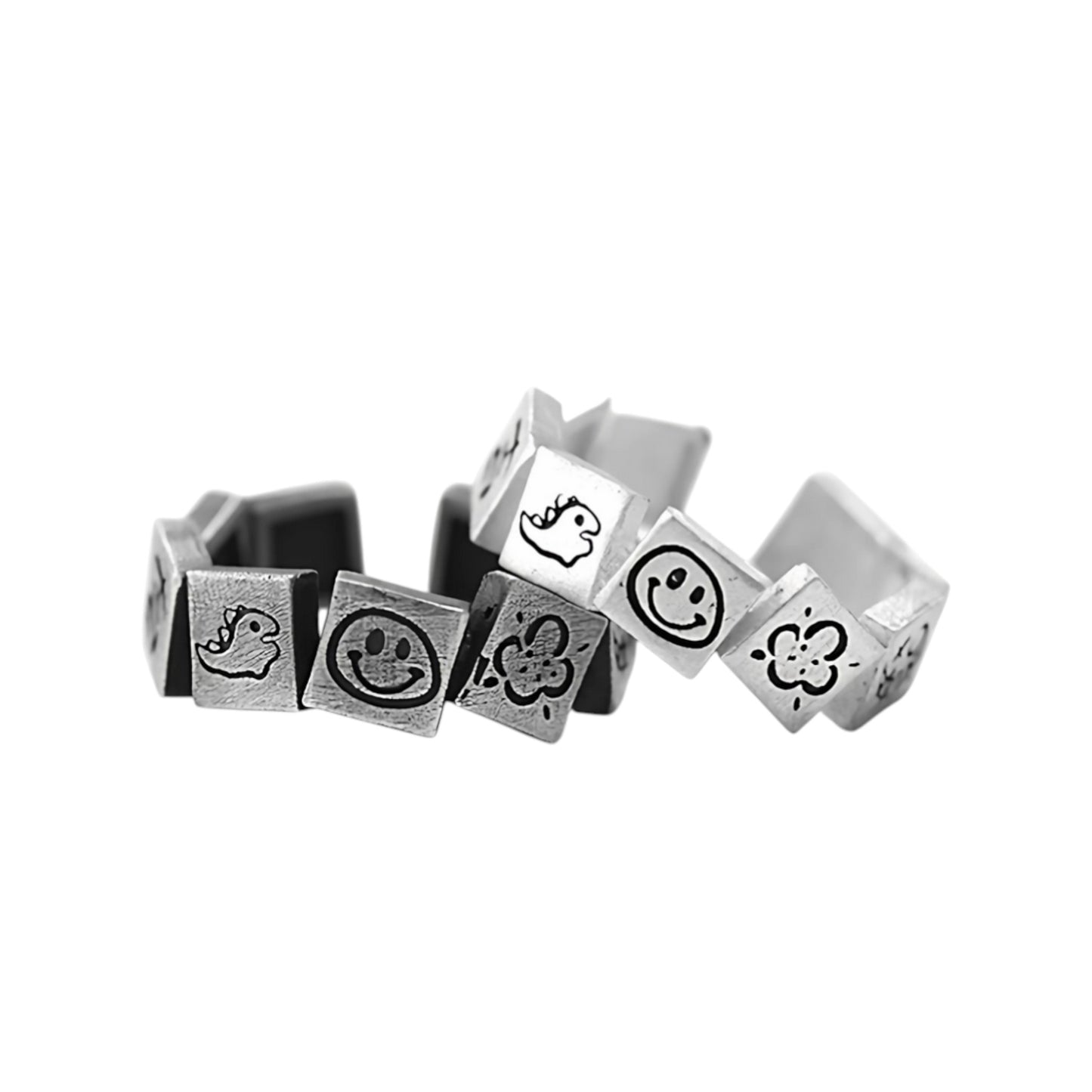 S999 Fine Silver Vintage Retro Graffiti Lucky Week Stacking Ring
