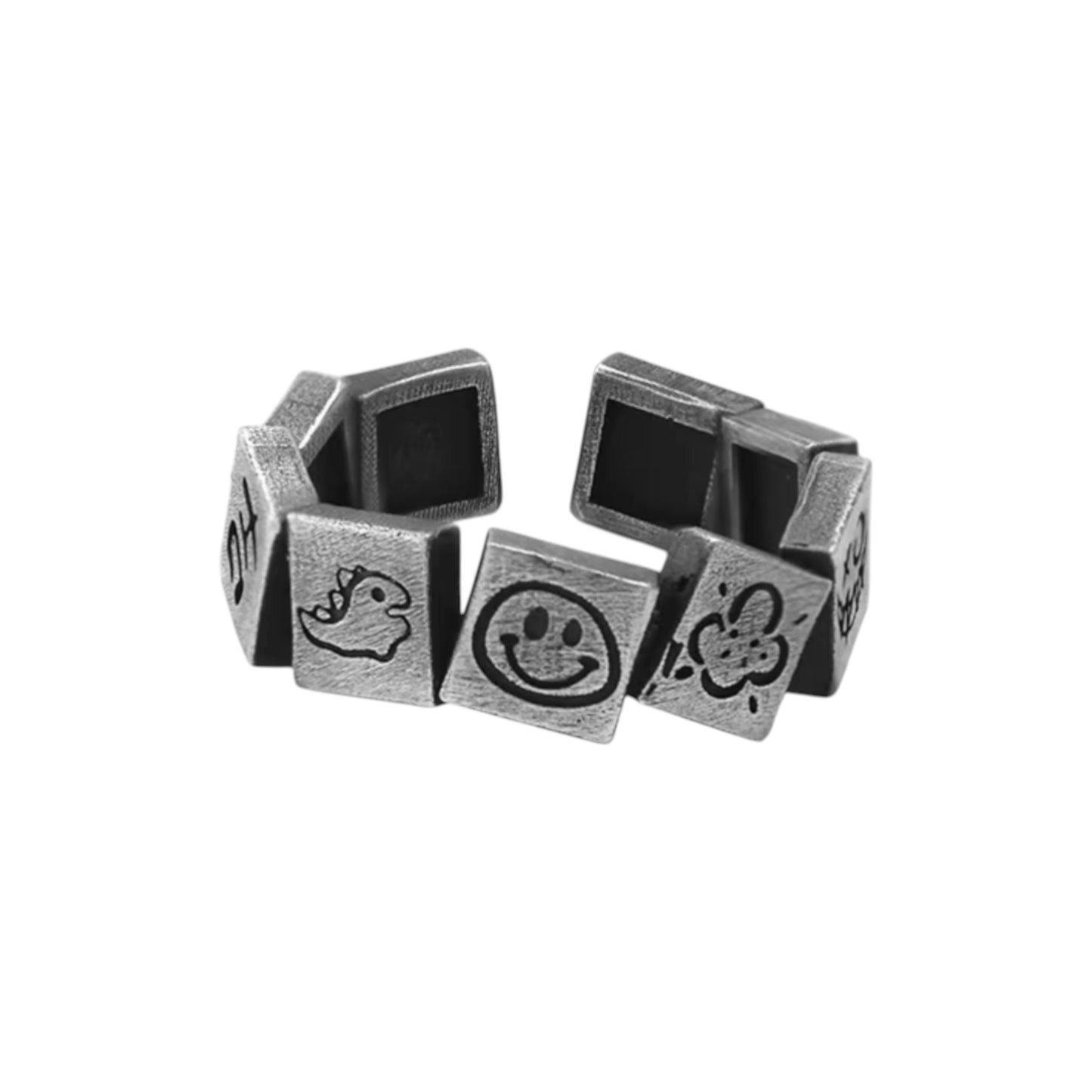 S999 Fine Silver Vintage Retro Graffiti Lucky Week Stacking Ring