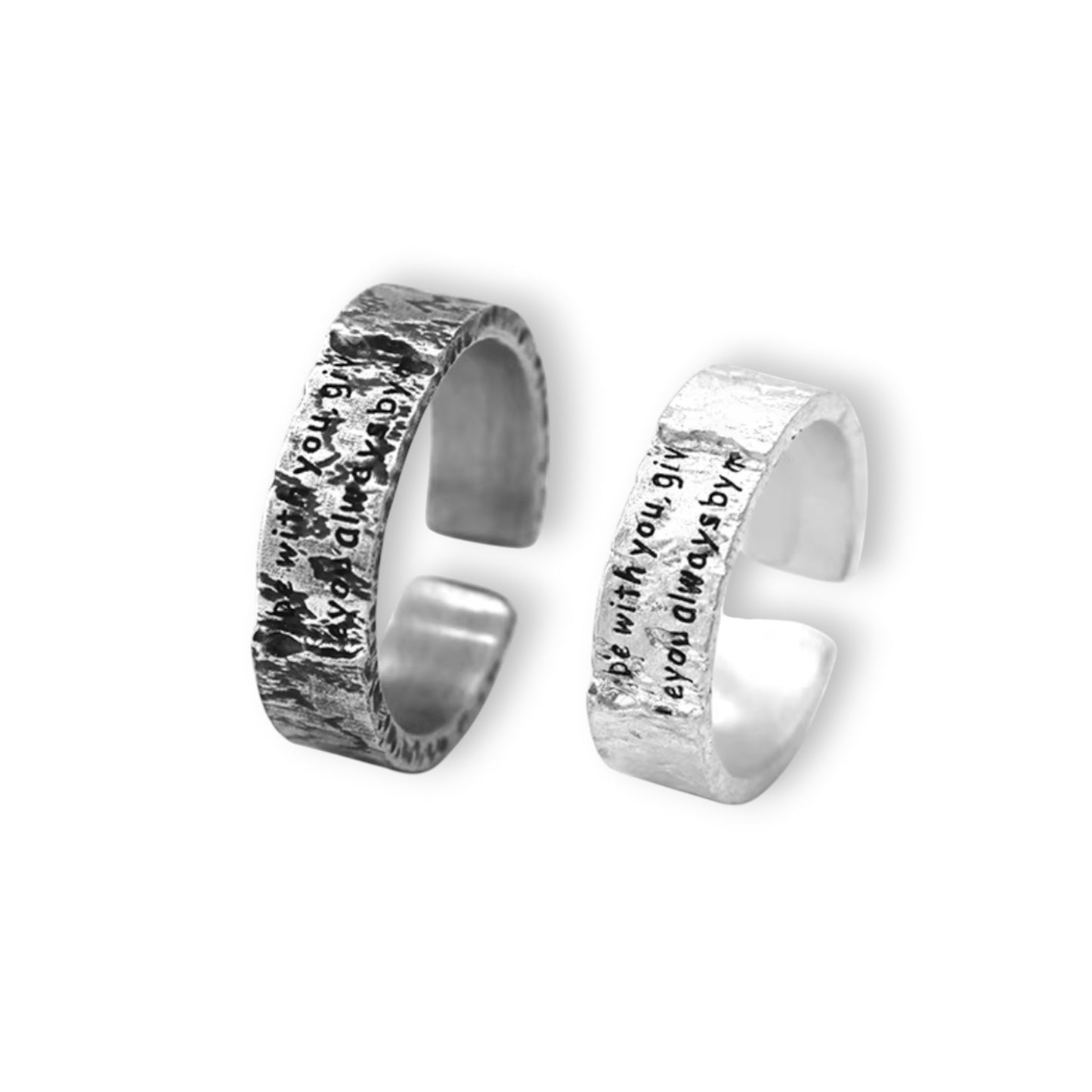 S999 Fine Silver Handmade Hug O'War Poem Love Letter Unique Couple Ring