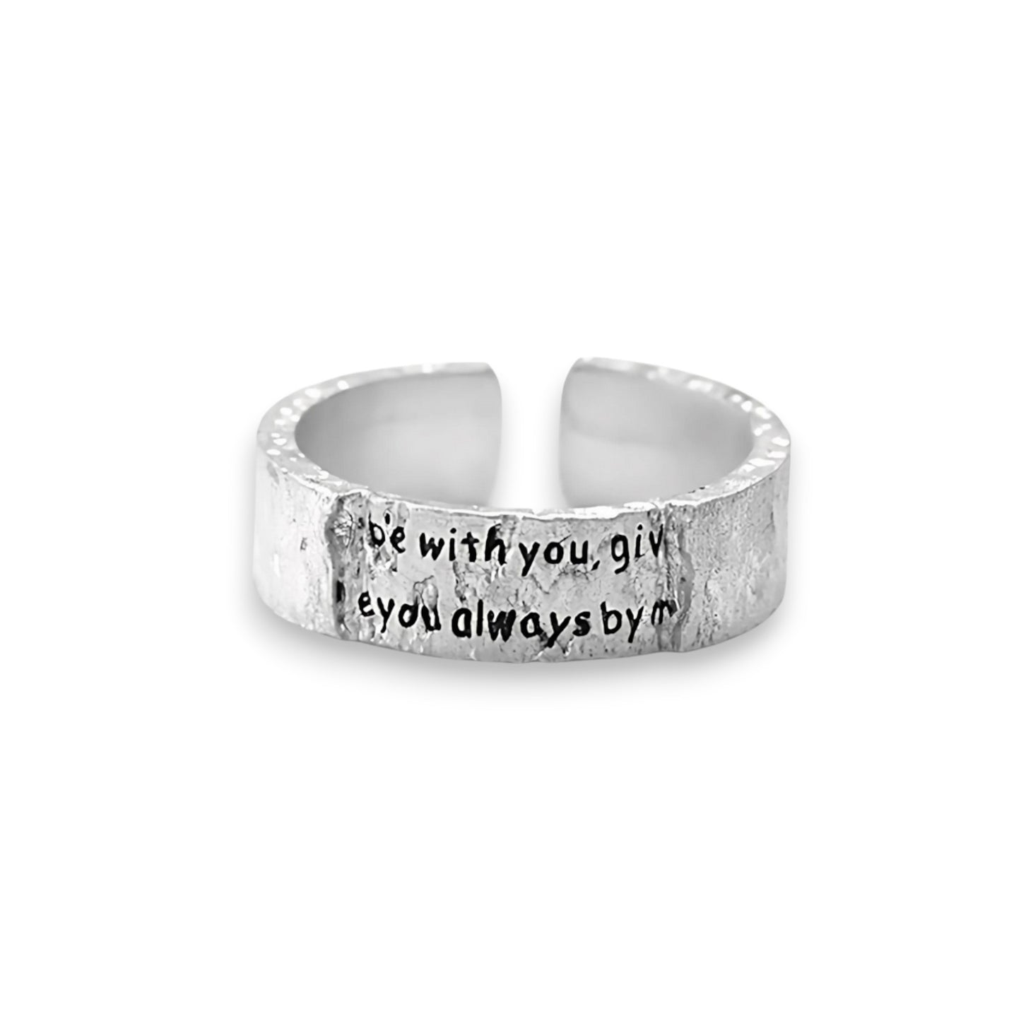 S999 Fine Silver Handmade Hug O'War Poem Love Letter Unique Couple Ring