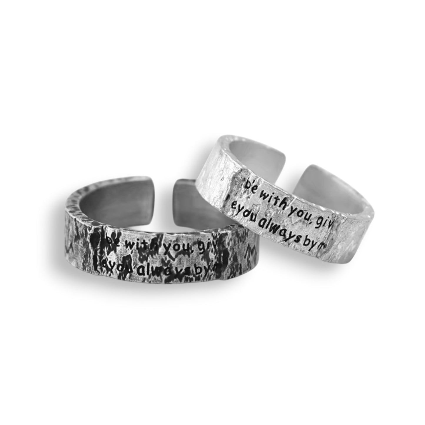 S999 Fine Silver Handmade Hug O'War Poem Love Letter Unique Couple Ring