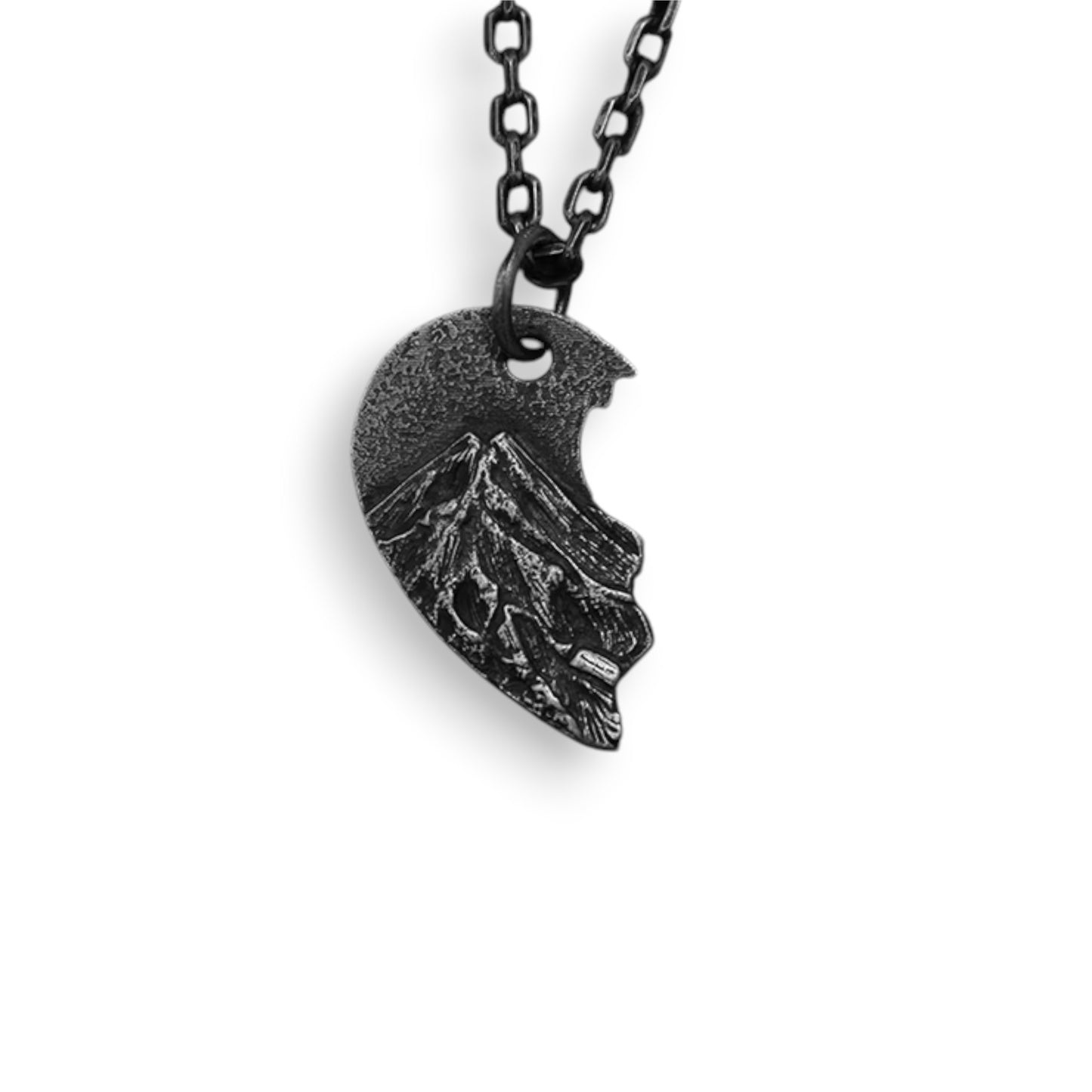 S999 Fine Silver Couple Heart Mountain and Ocean Pendant Necklace