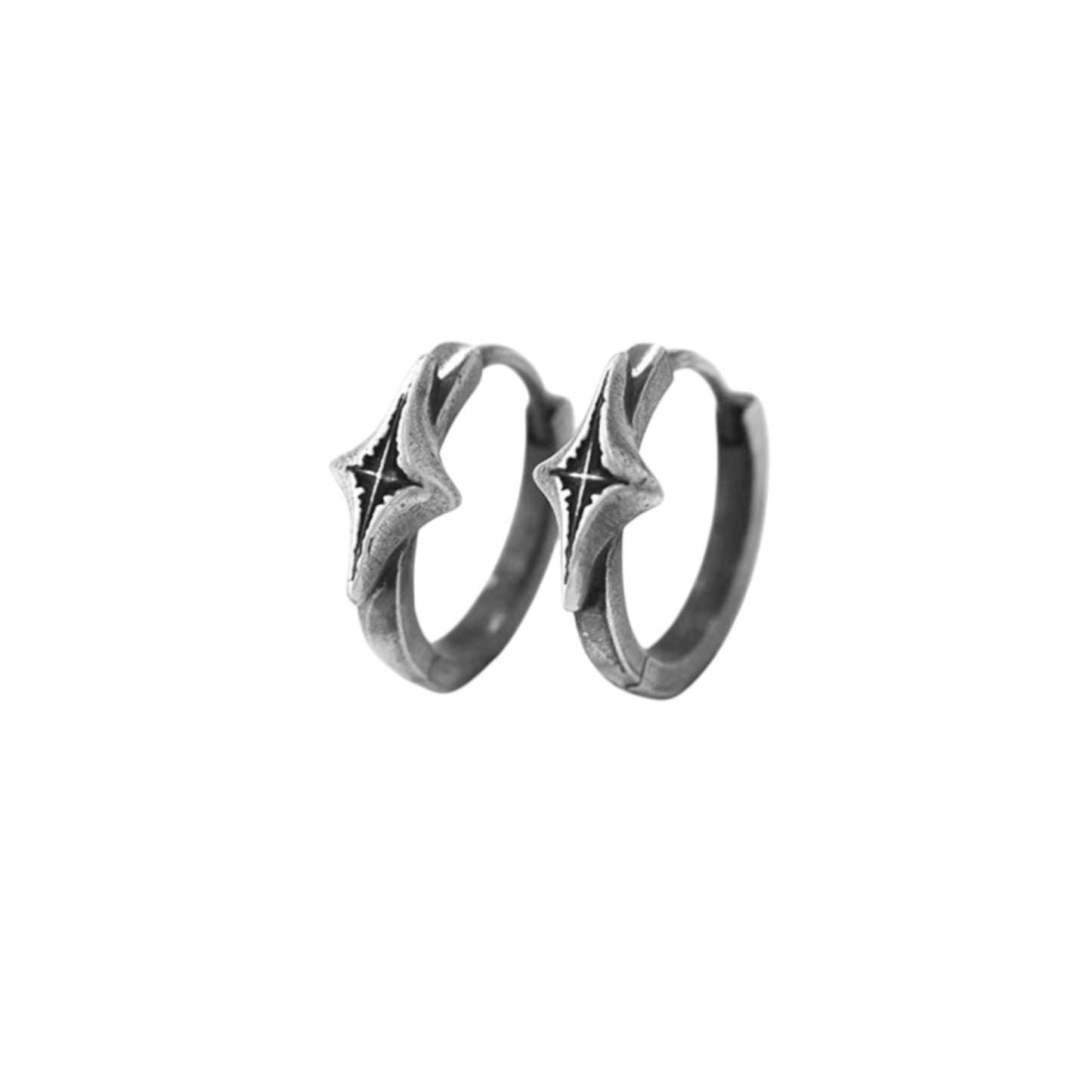 999 Fine Silver Handmade Vintage Starlight Star Style Unisex Hoop Earrings