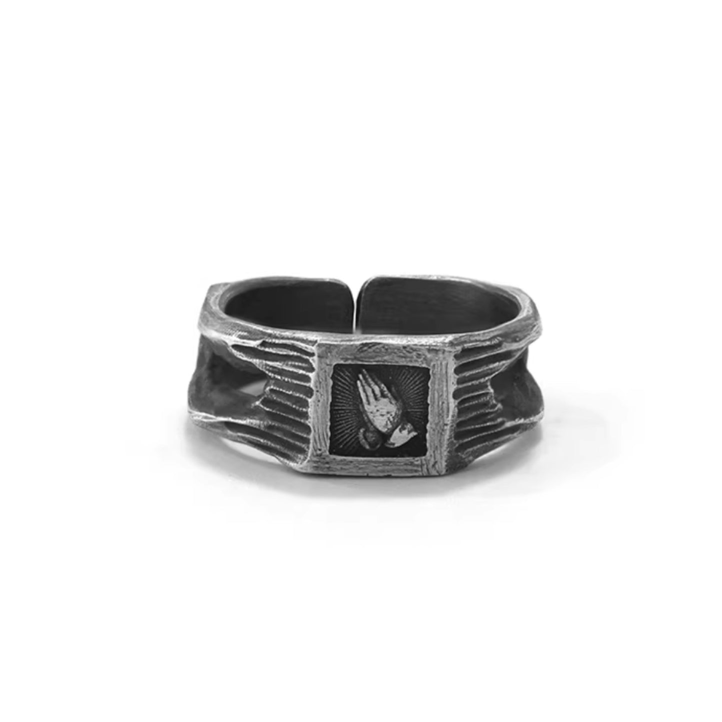 S999 Fine Silver Vintage Hands in Prayer Women Men Ring