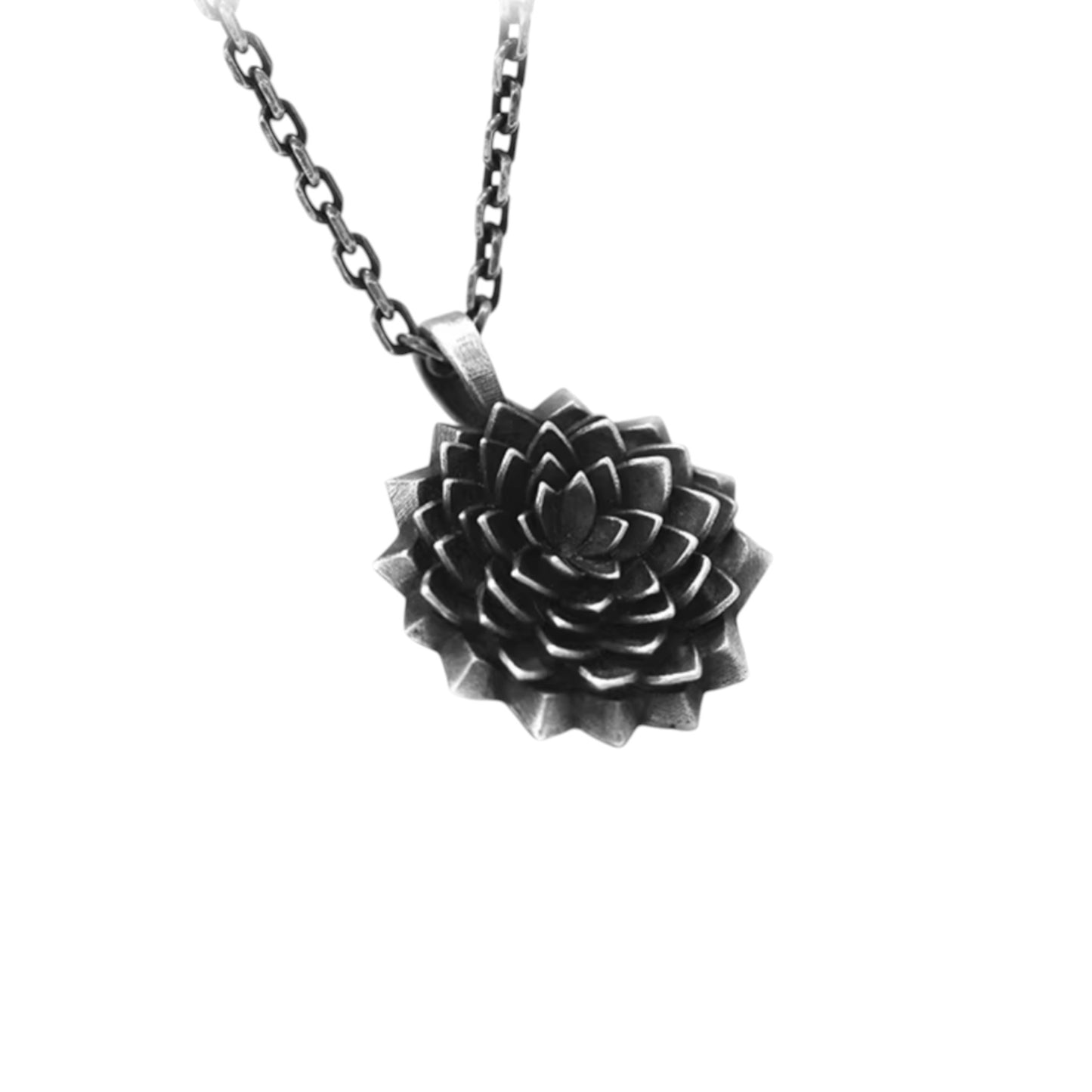 S999 Fine Silver Artistic Vintage Sunflower Flower Pendant Necklace Unisex