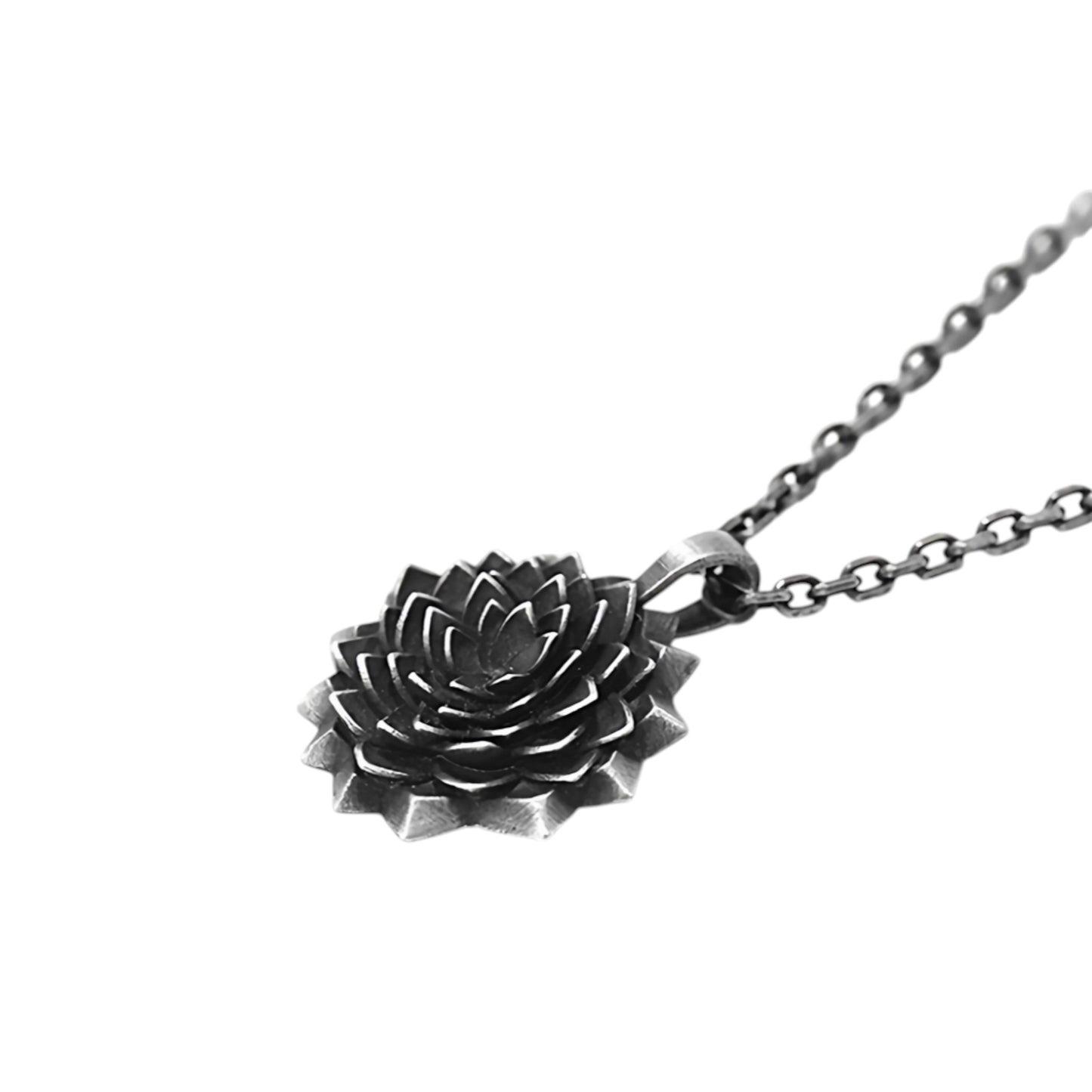 S999 Fine Silver Artistic Vintage Sunflower Flower Pendant Necklace Unisex