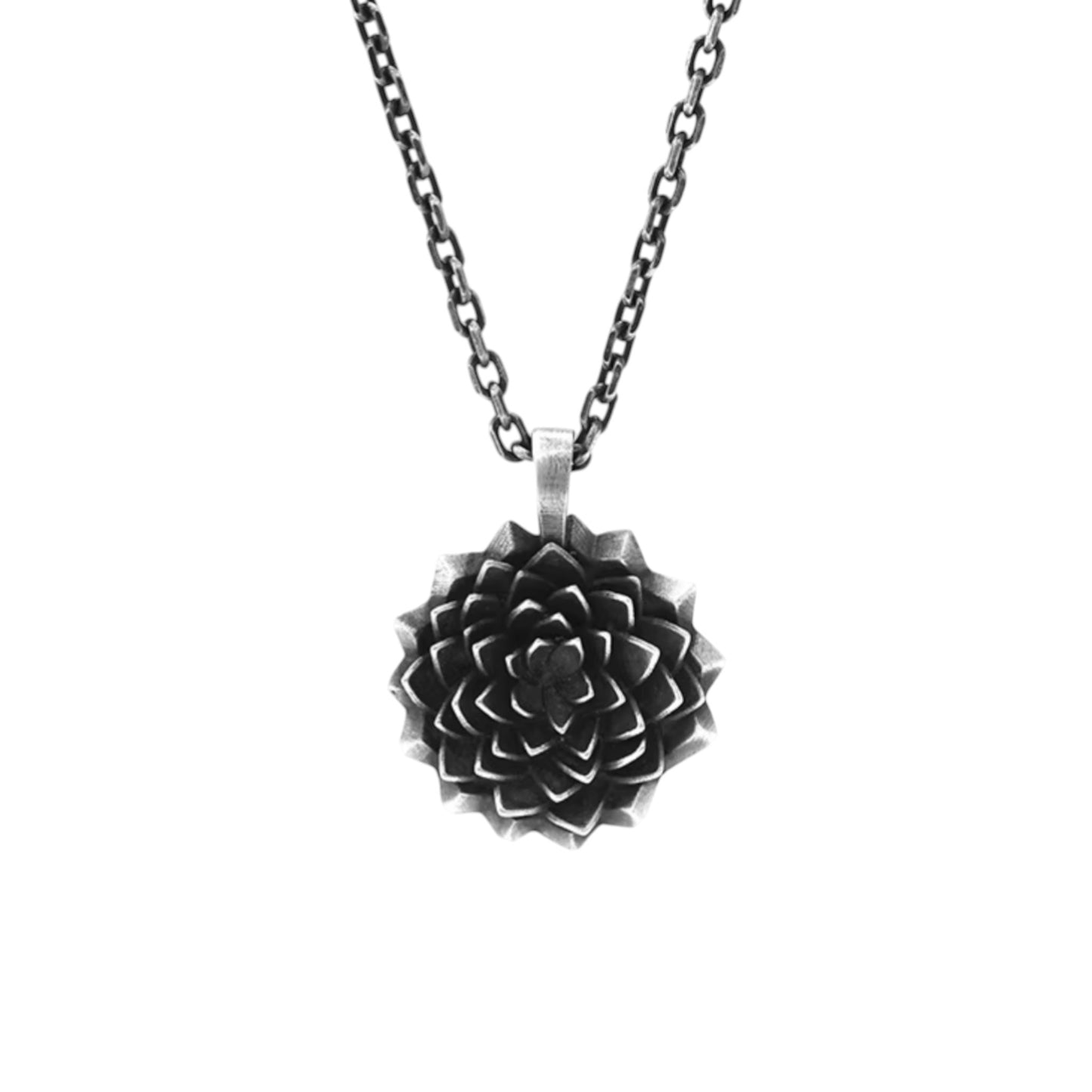 S999 Fine Silver Artistic Vintage Sunflower Flower Pendant Necklace Unisex