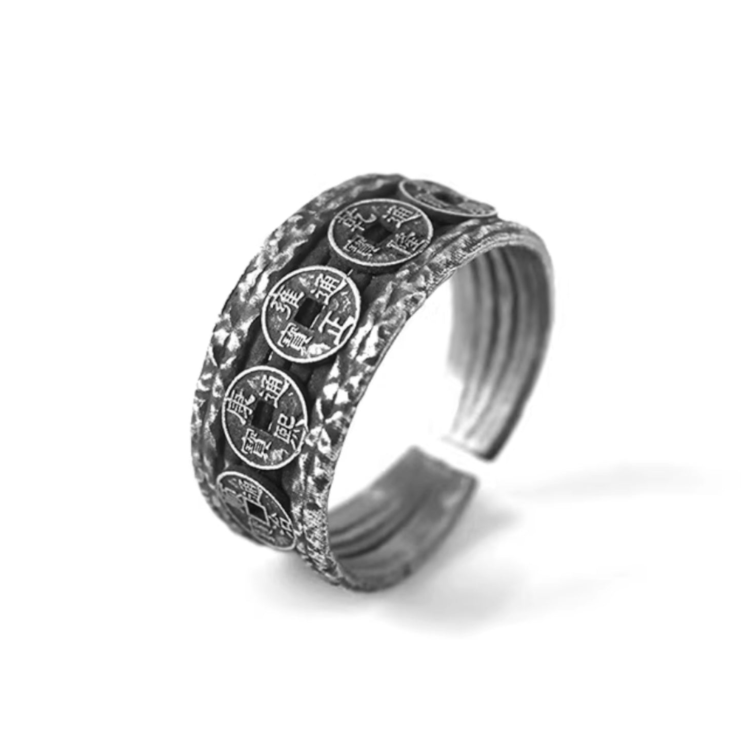 S999 Fine Silver Vintage Five Emperor Coins Ring Men Women