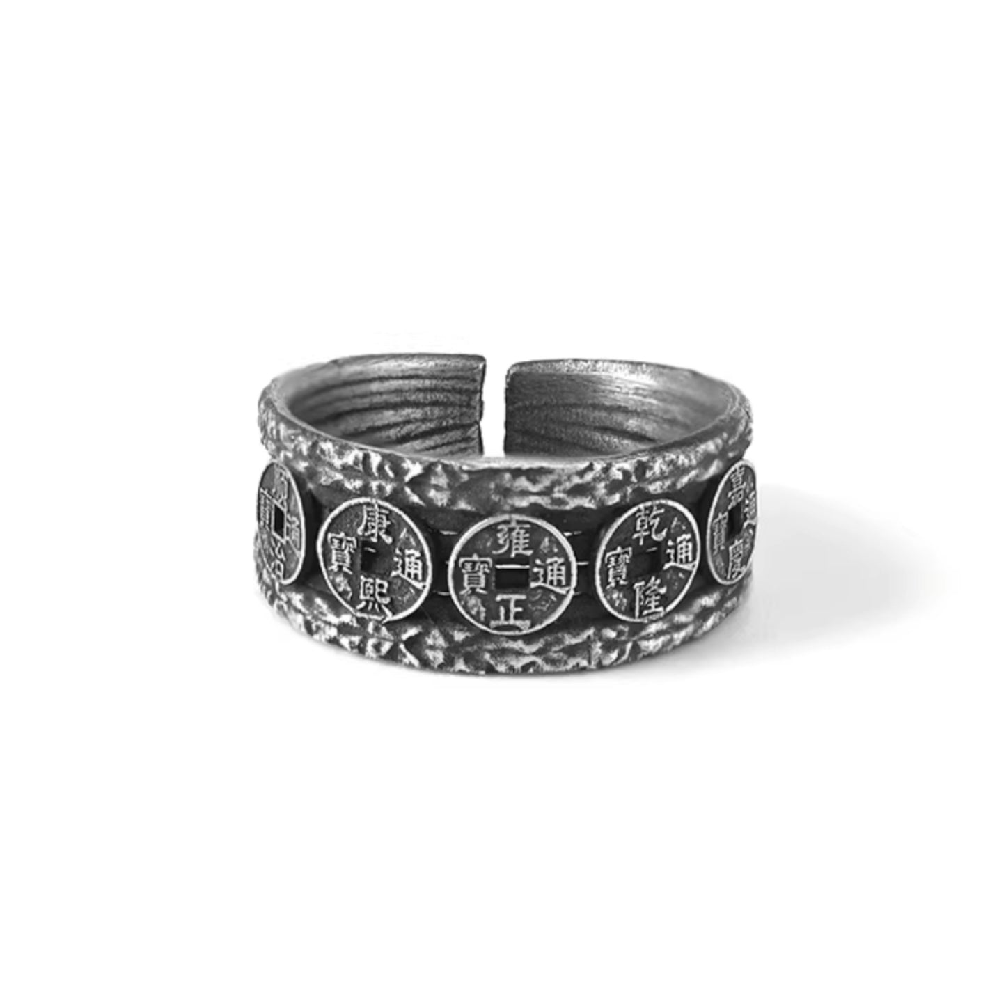 S999 Fine Silver Vintage Five Emperor Coins Ring Men Women