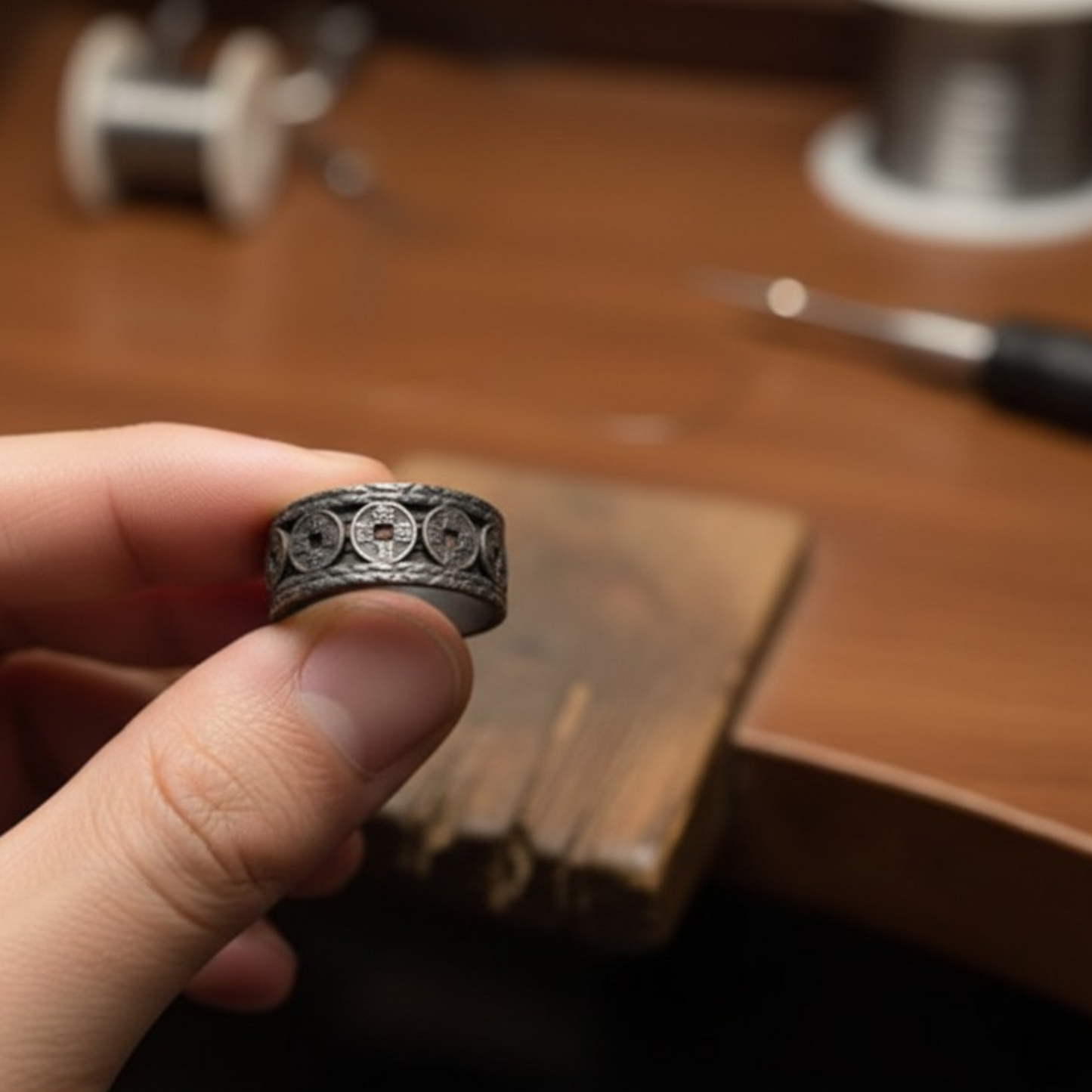 S999 Fine Silver Vintage Five Emperor Coins Ring Men Women