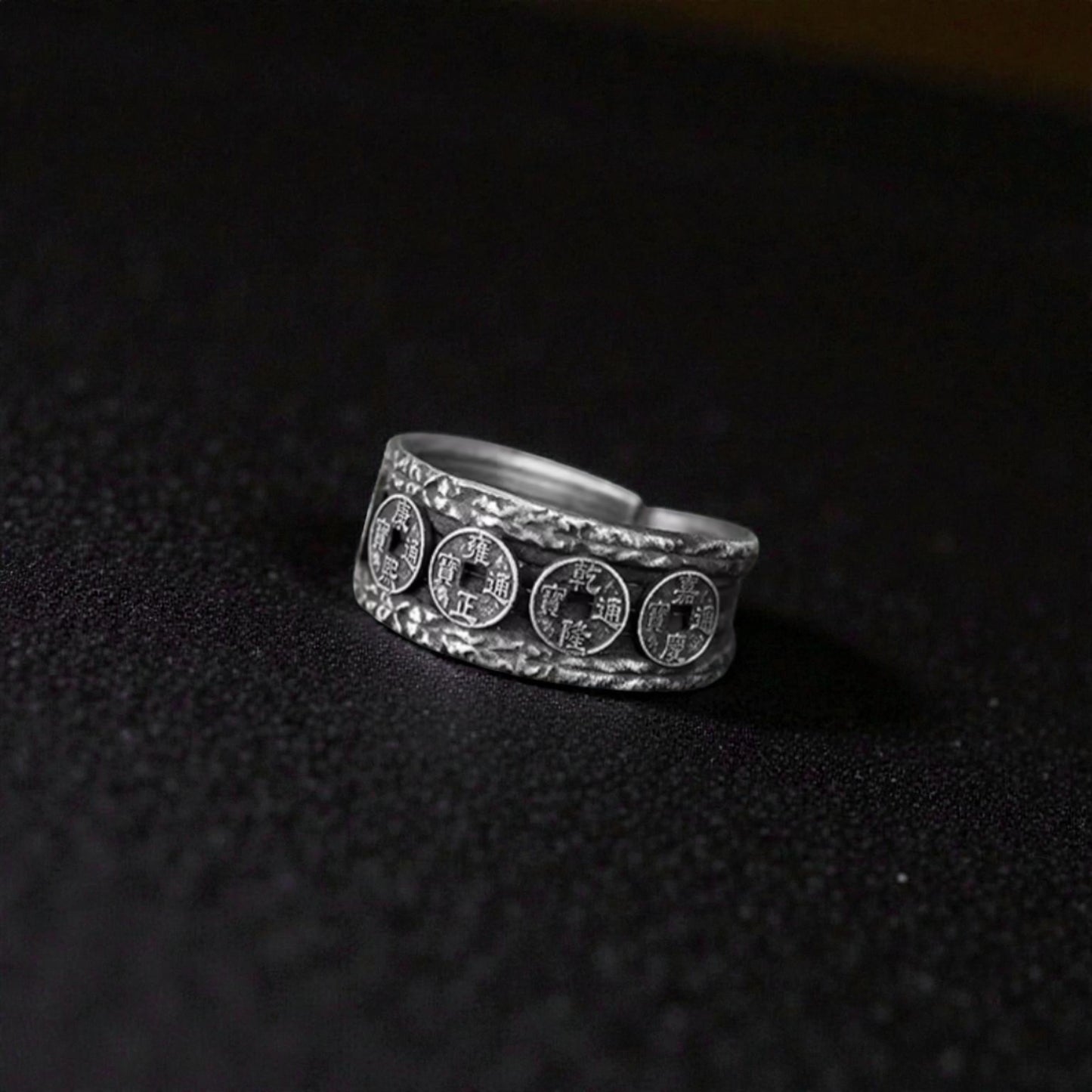 S999 Fine Silver Vintage Five Emperor Coins Ring Men Women