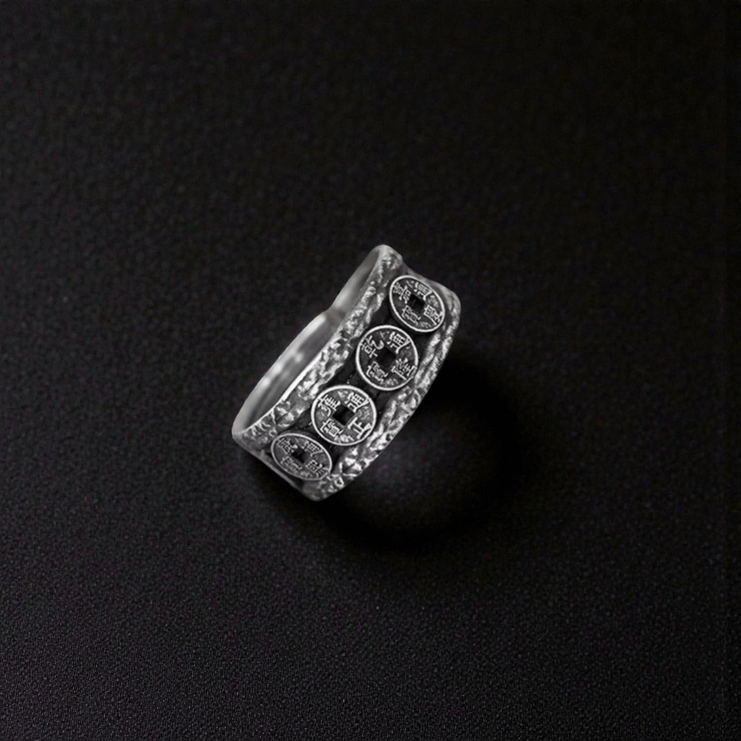 S999 Fine Silver Vintage Five Emperor Coins Ring Men Women