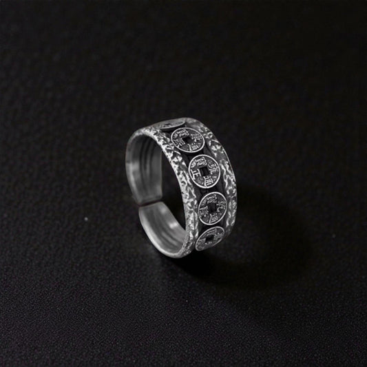 S999 Fine Silver Vintage Five Emperor Coins Ring Men Women
