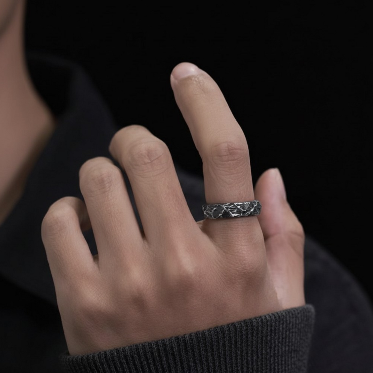 S999 Fine Silver Vintage Hand Crafted Mountain Texture Ring