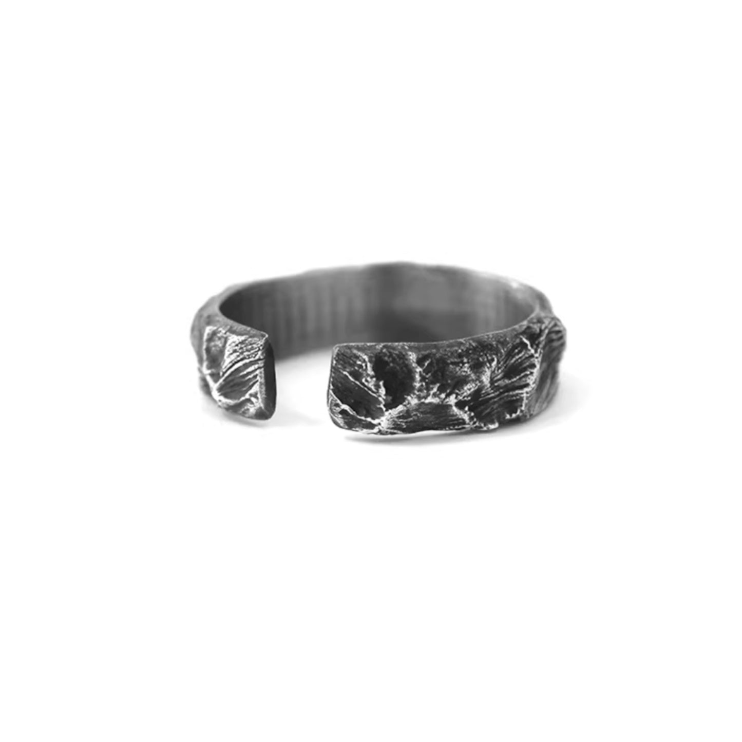 S999 Fine Silver Vintage Hand Crafted Mountain Texture Ring