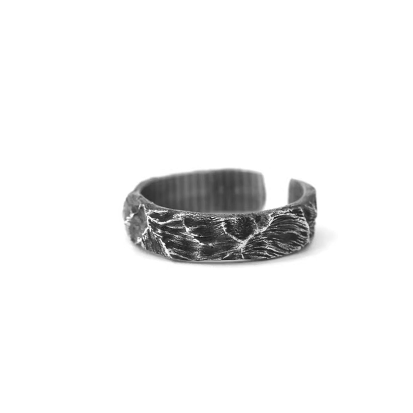S999 Fine Silver Vintage Hand Crafted Mountain Texture Ring