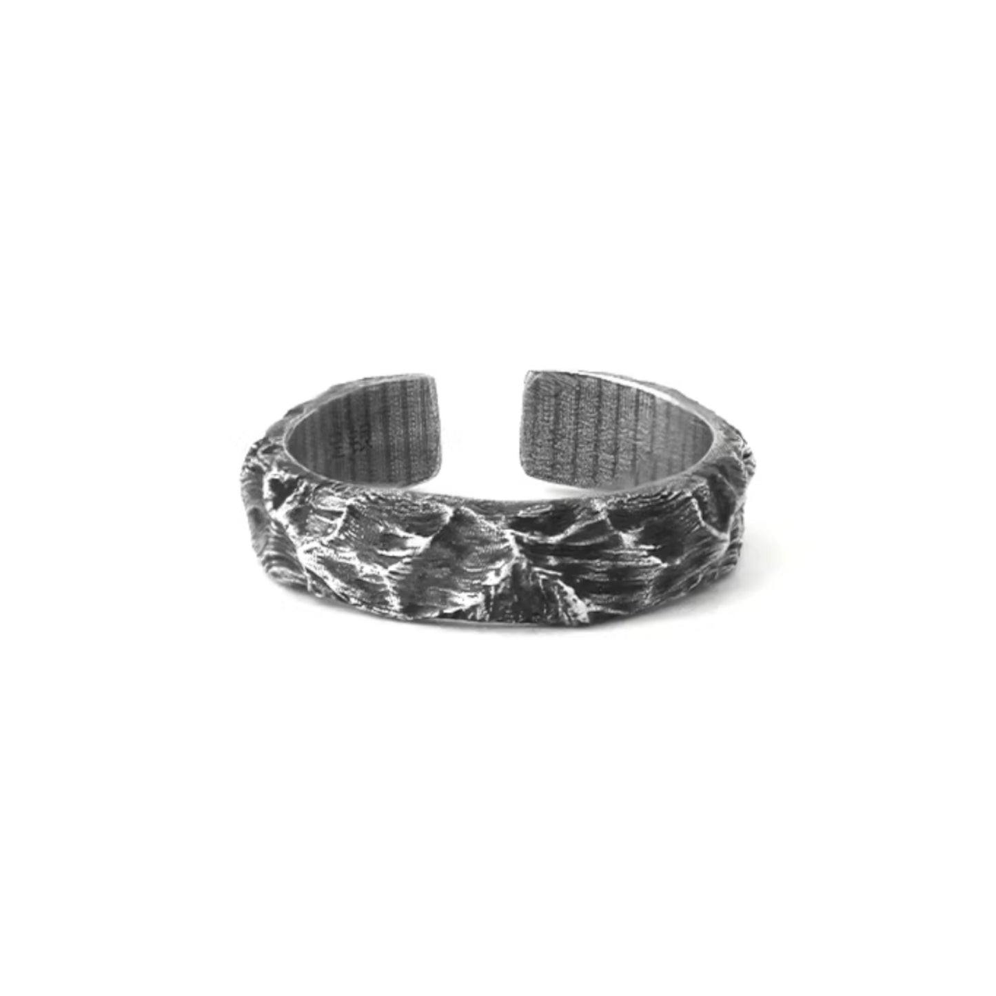 S999 Fine Silver Vintage Hand Crafted Mountain Texture Ring