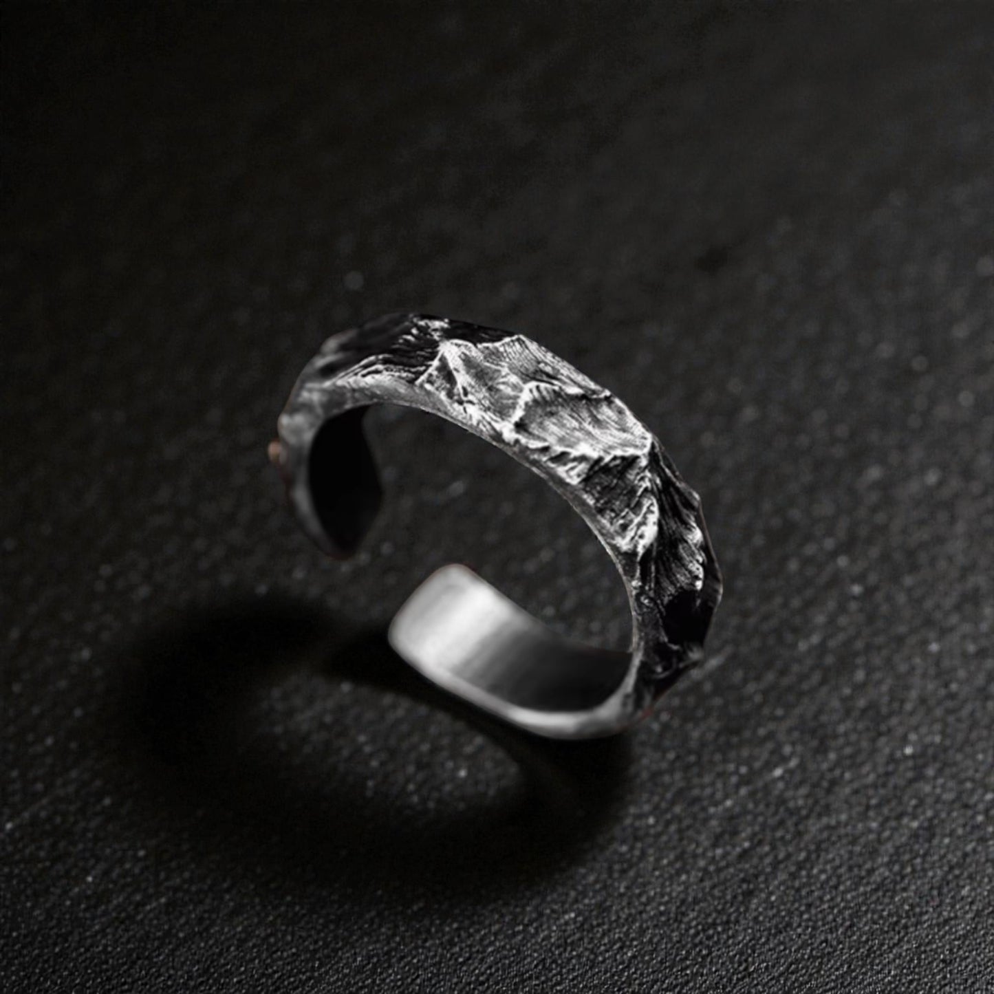 S999 Fine Silver Vintage Hand Crafted Mountain Texture Ring