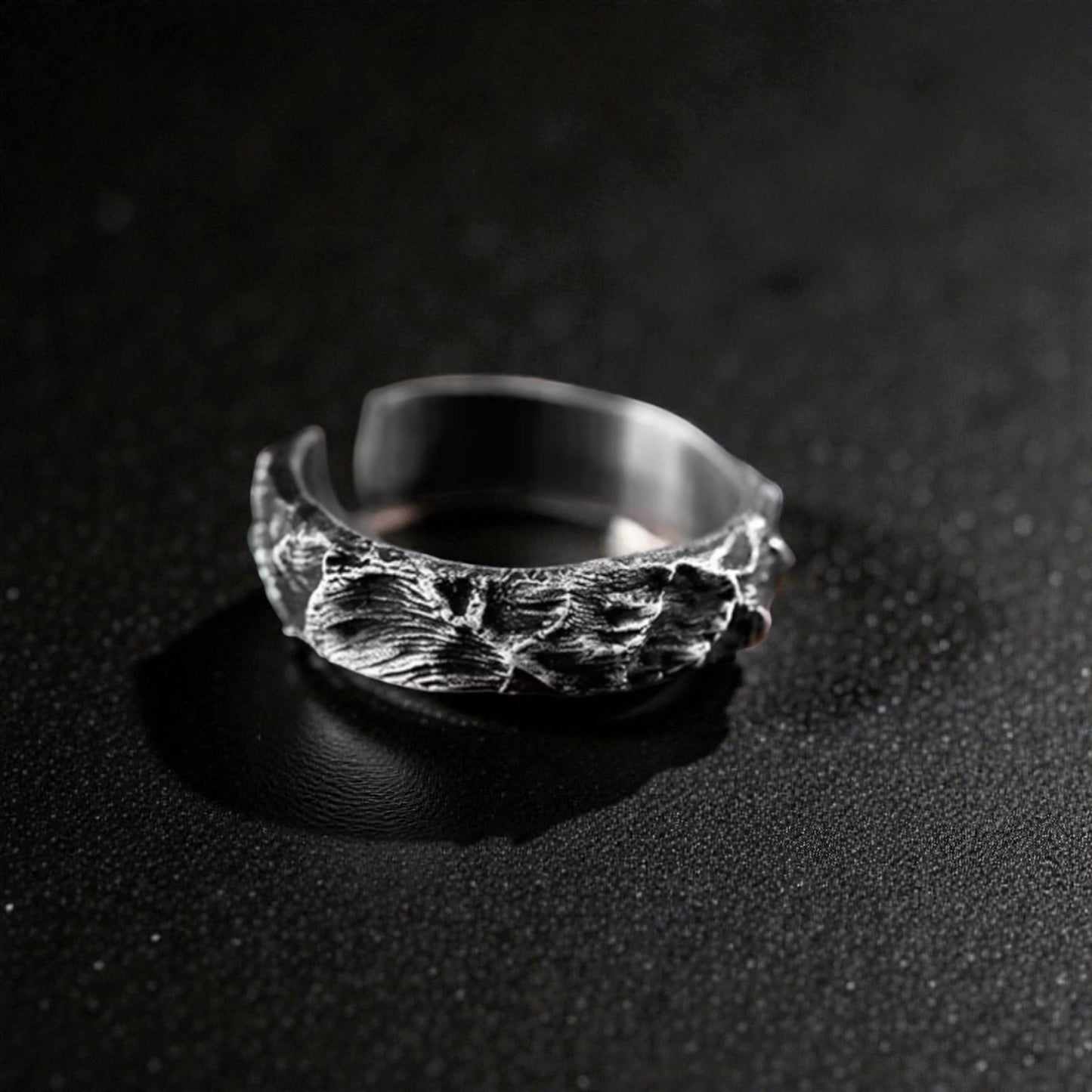 S999 Fine Silver Vintage Hand Crafted Mountain Texture Ring