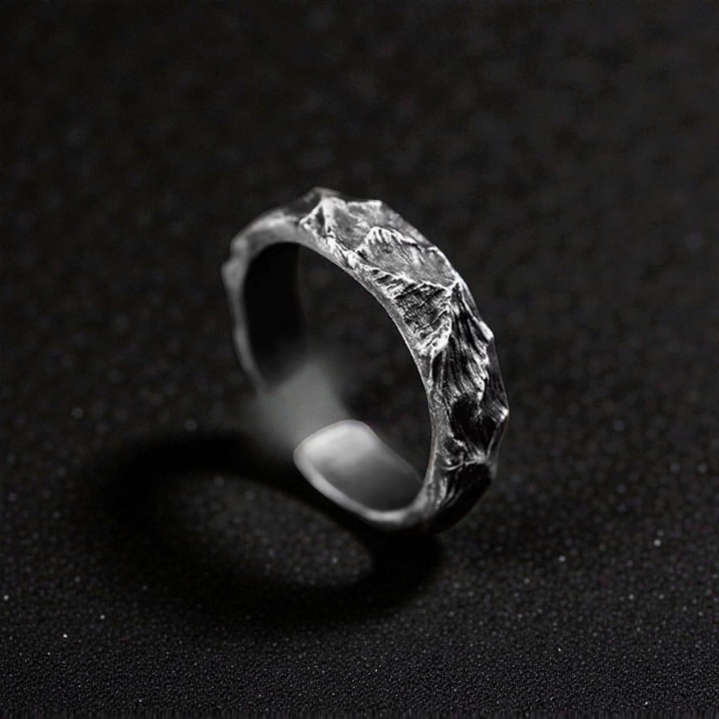 S999 Fine Silver Vintage Hand Crafted Mountain Texture Ring