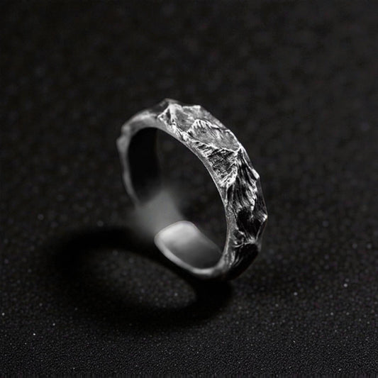S999 Fine Silver Vintage Hand Crafted Mountain Texture Ring