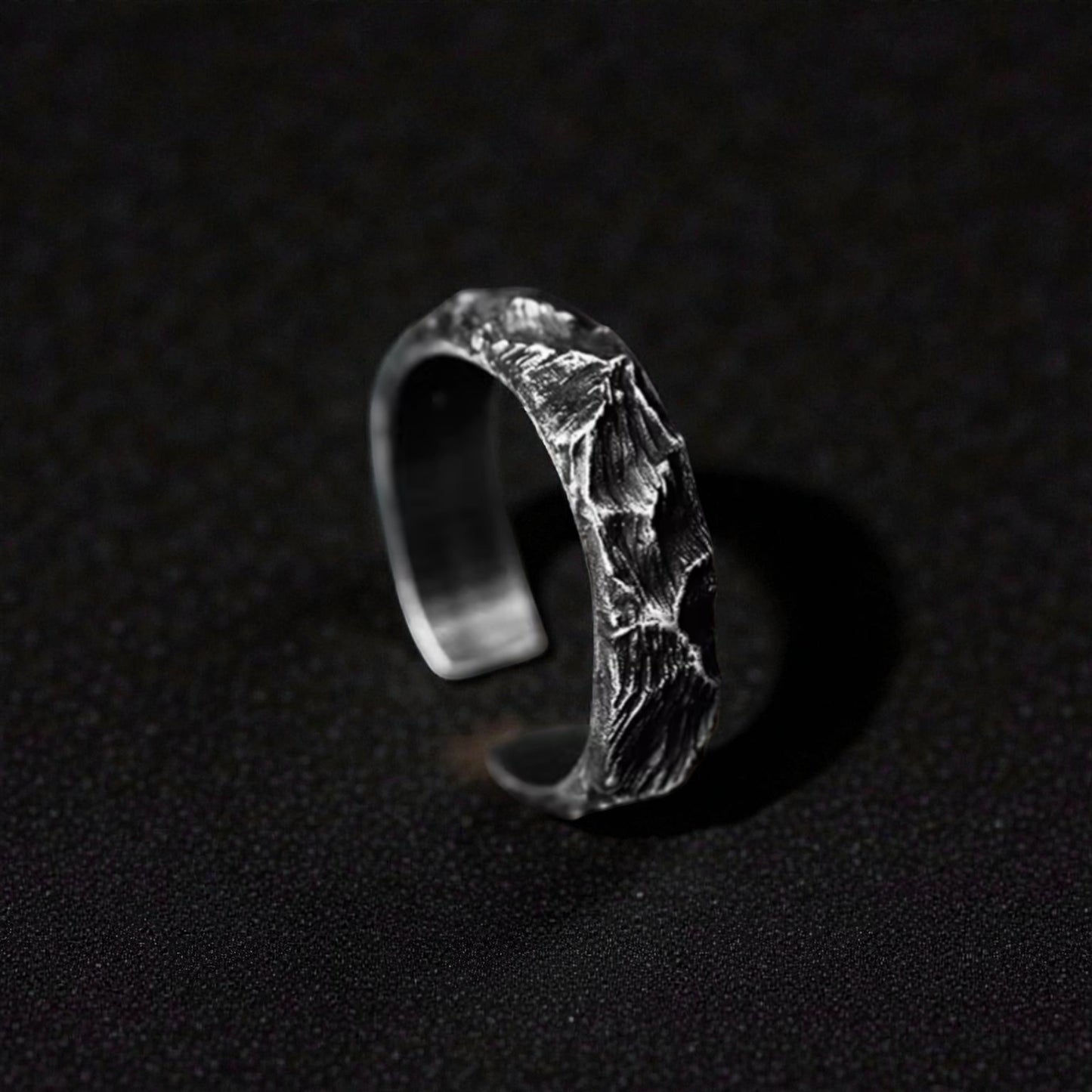 S999 Fine Silver Vintage Hand Crafted Mountain Texture Ring