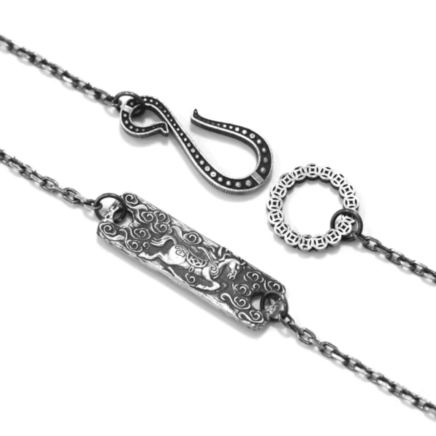 S999 Fine Silver Artistic Vintage Bring Wealth Horse Pendant Necklace