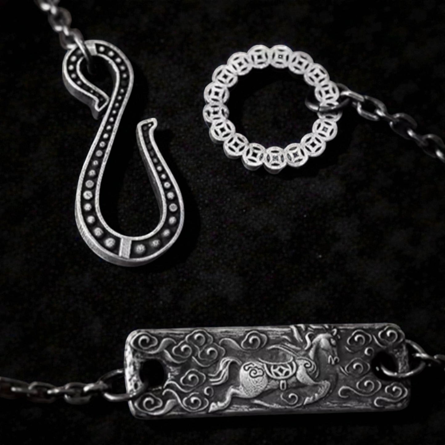 S999 Fine Silver Artistic Vintage Bring Wealth Horse Pendant Necklace