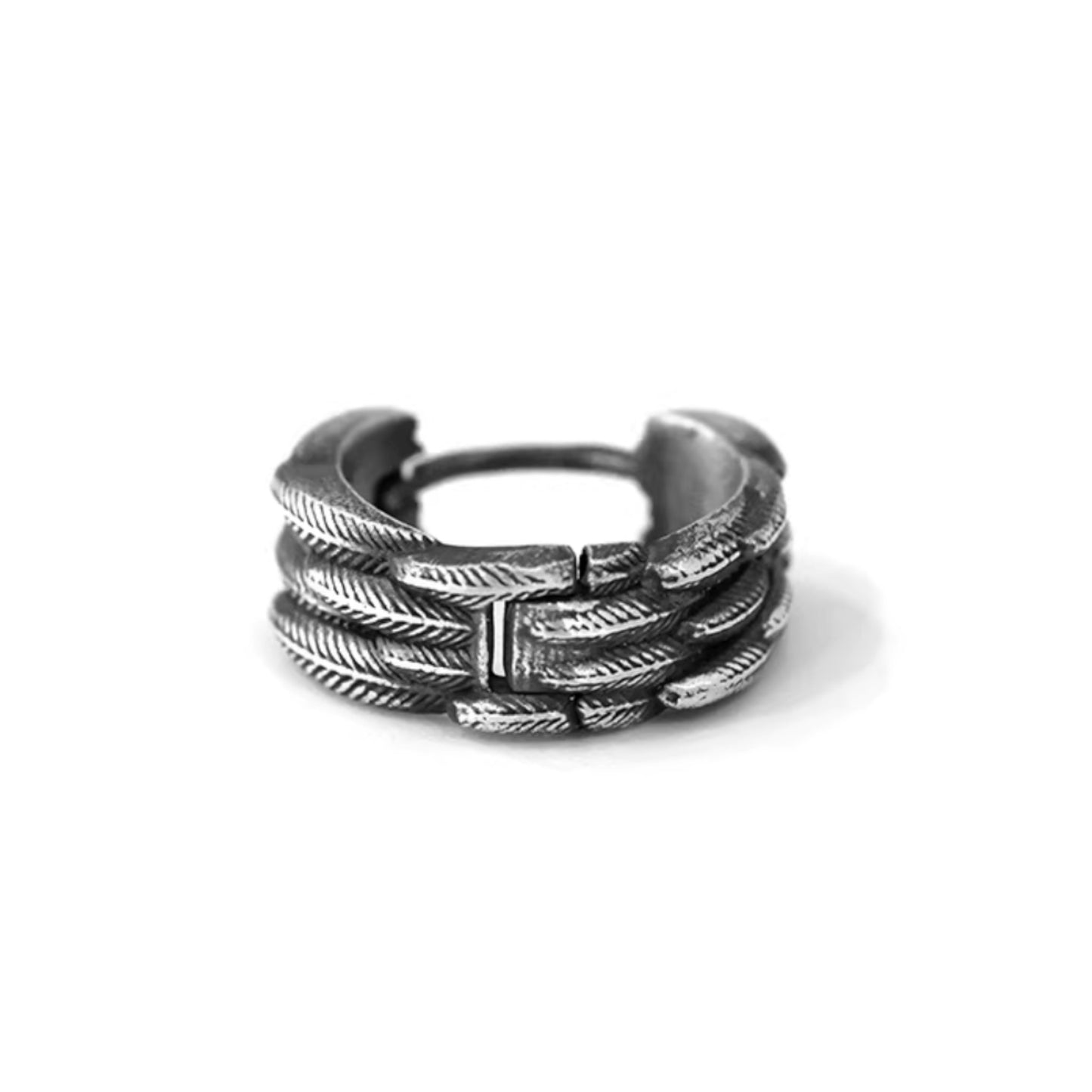 S925 Sterling Silver Vintage Feather Hoop Men Women Earrings
