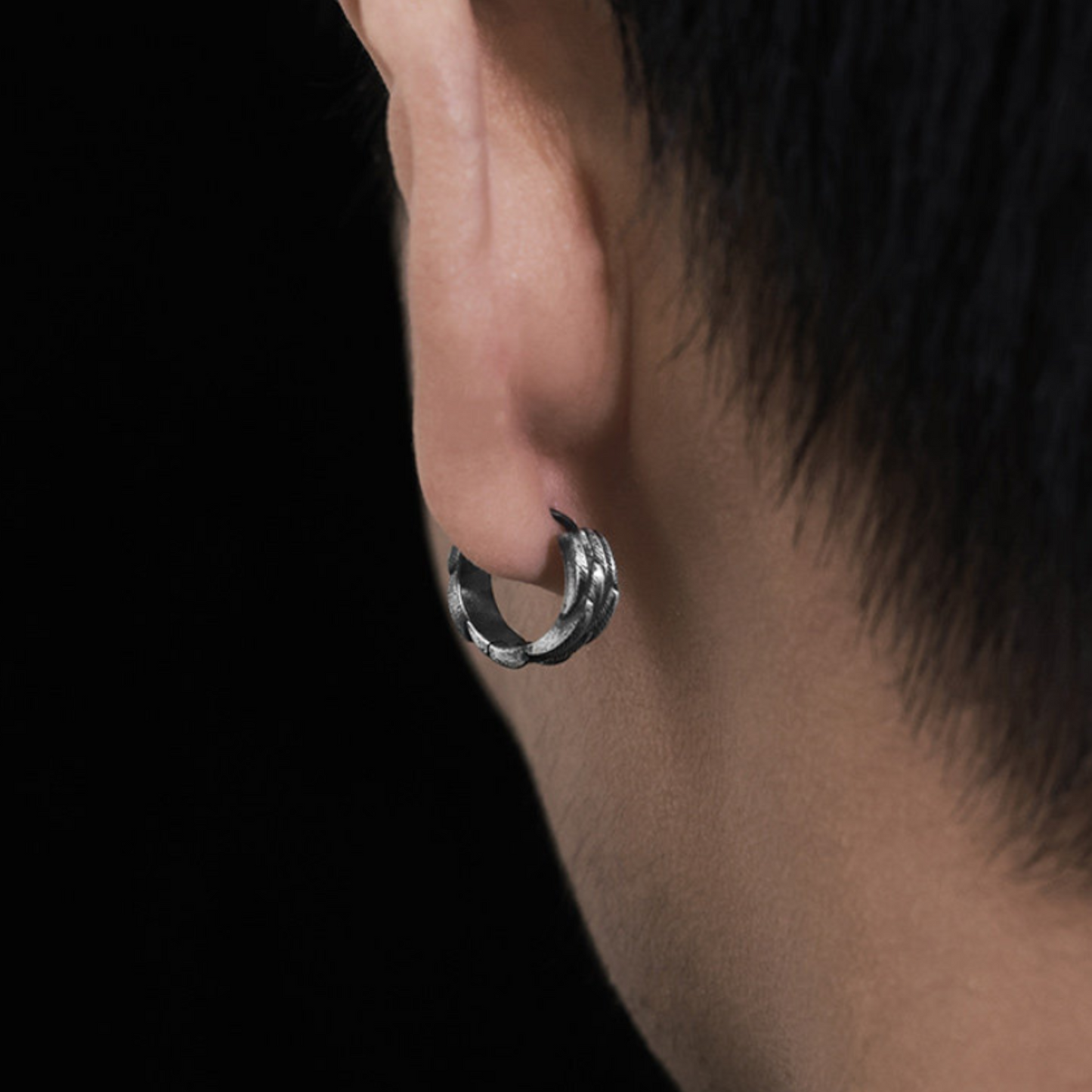 S925 Sterling Silver Vintage Feather Hoop Men Women Earrings
