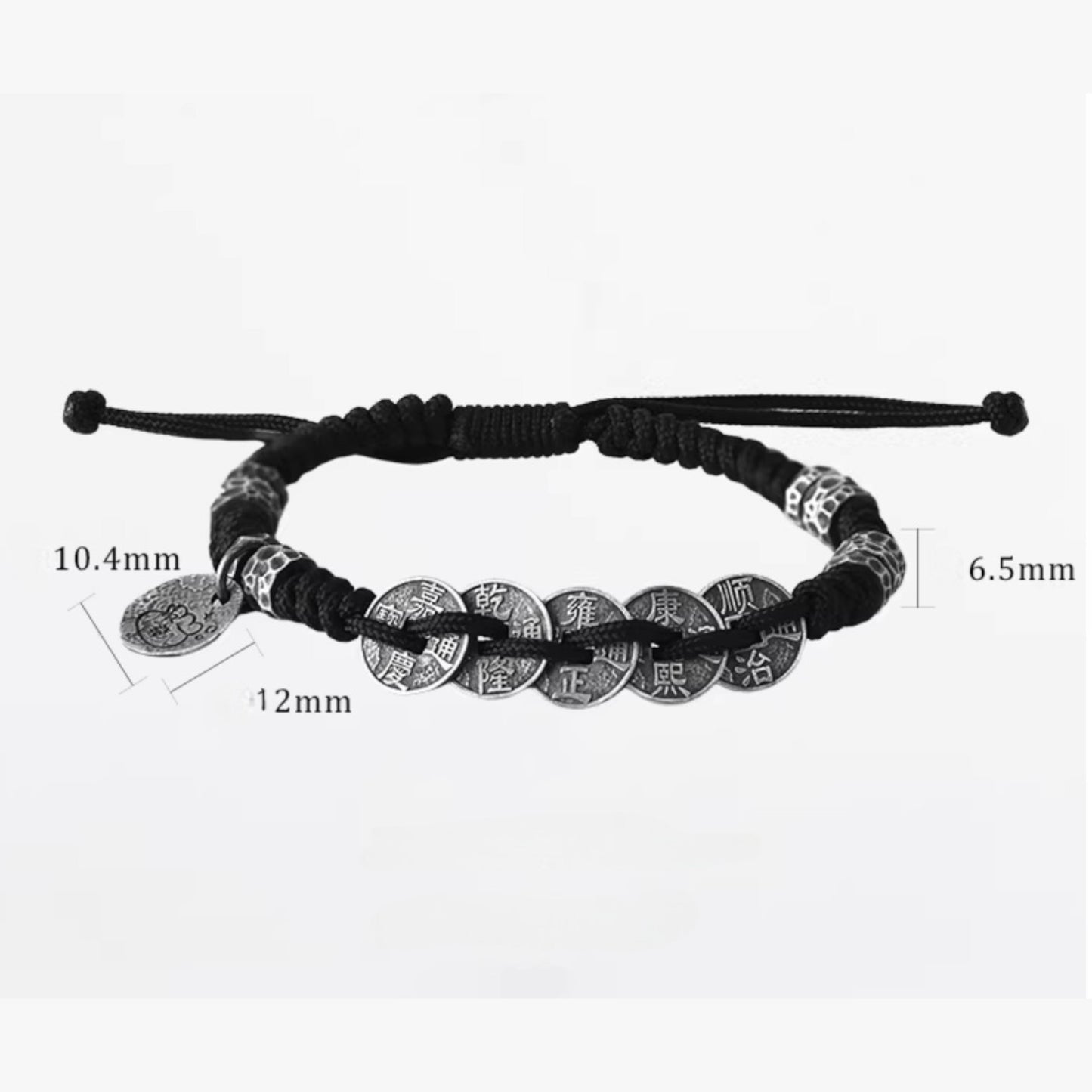 S999 Fine Silver Vintage Unisex Five Emperor Coins Braided Bracelet