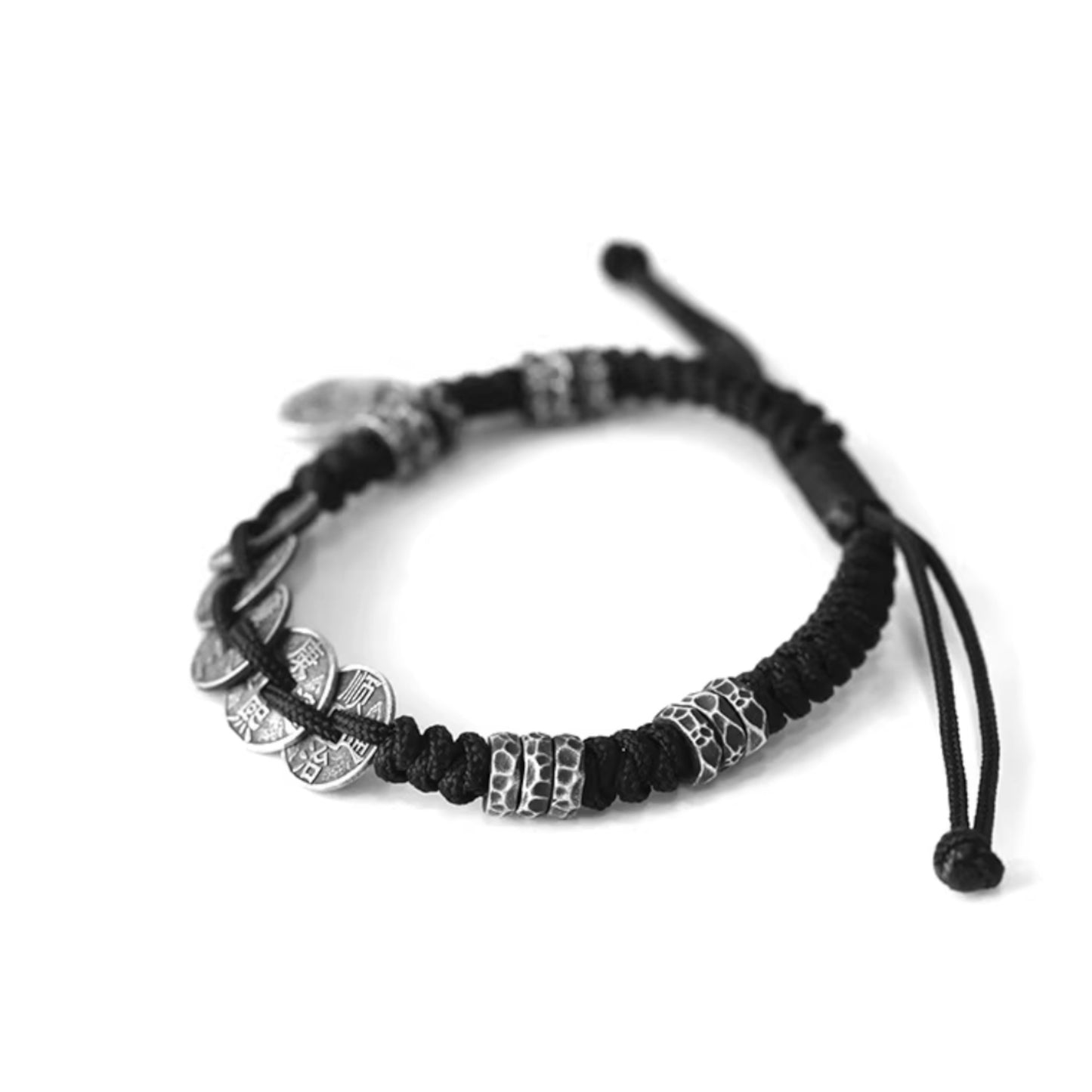 S999 Fine Silver Vintage Unisex Five Emperor Coins Braided Bracelet