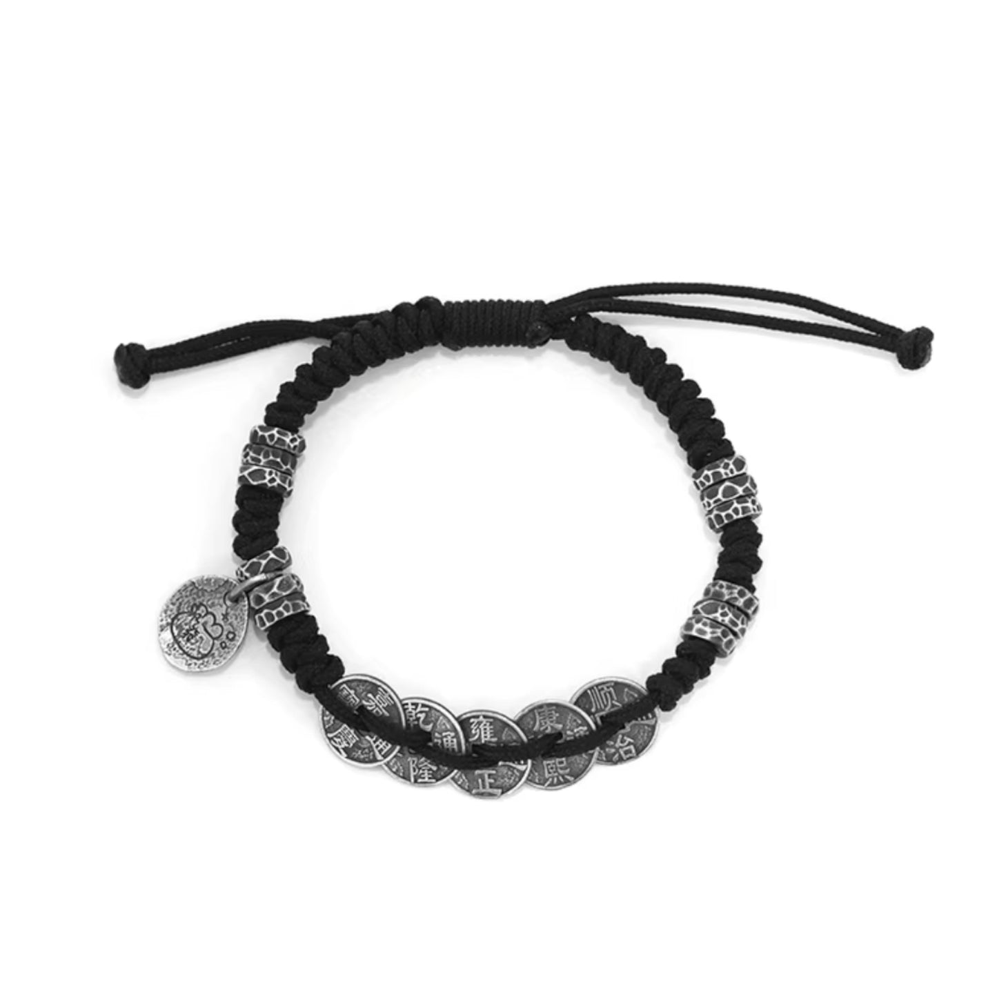 S999 Fine Silver Vintage Unisex Five Emperor Coins Braided Bracelet
