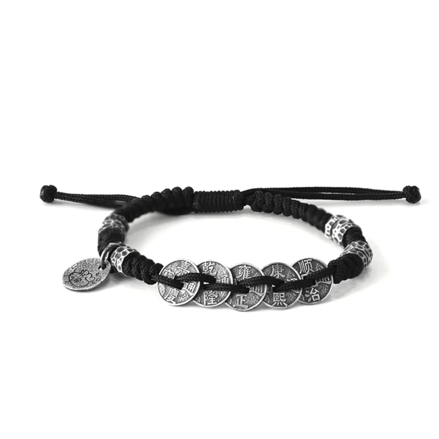 S999 Fine Silver Vintage Unisex Five Emperor Coins Braided Bracelet