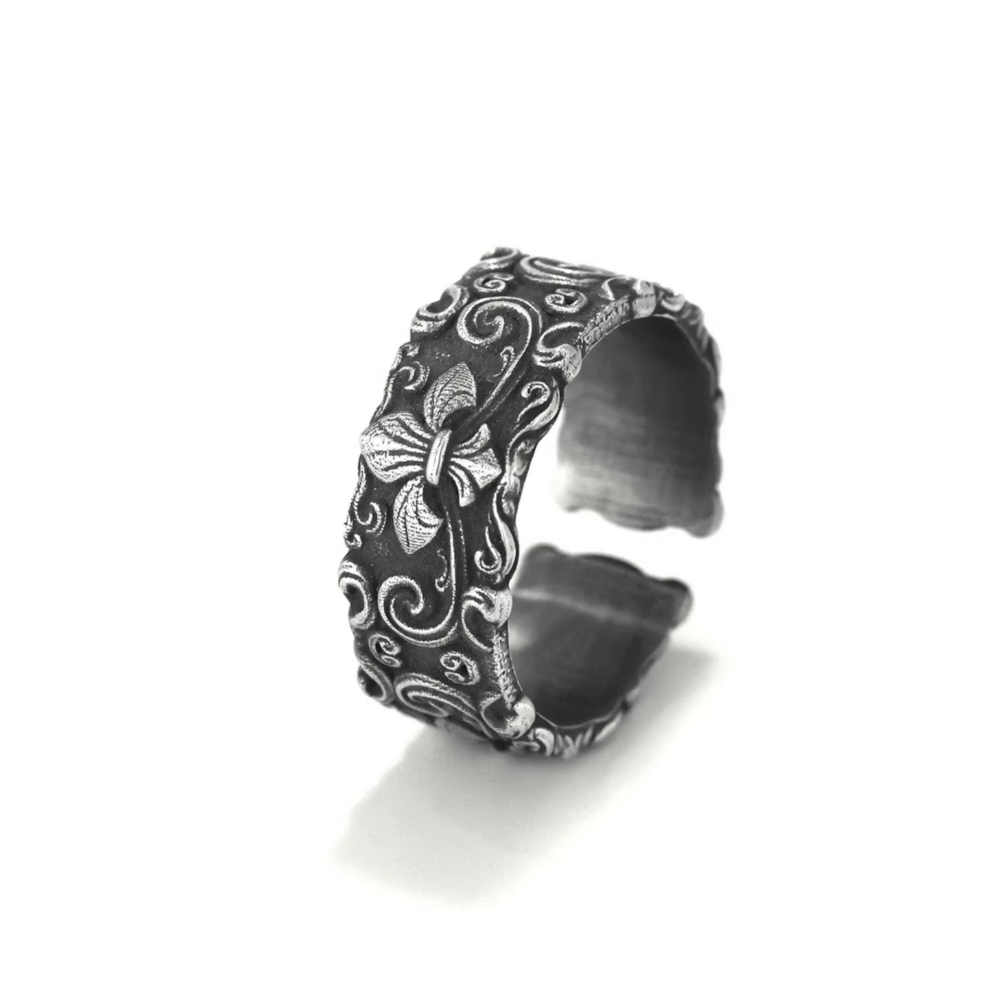 S999 Fine Silver Vintage Fleur de Lis Iris Ring