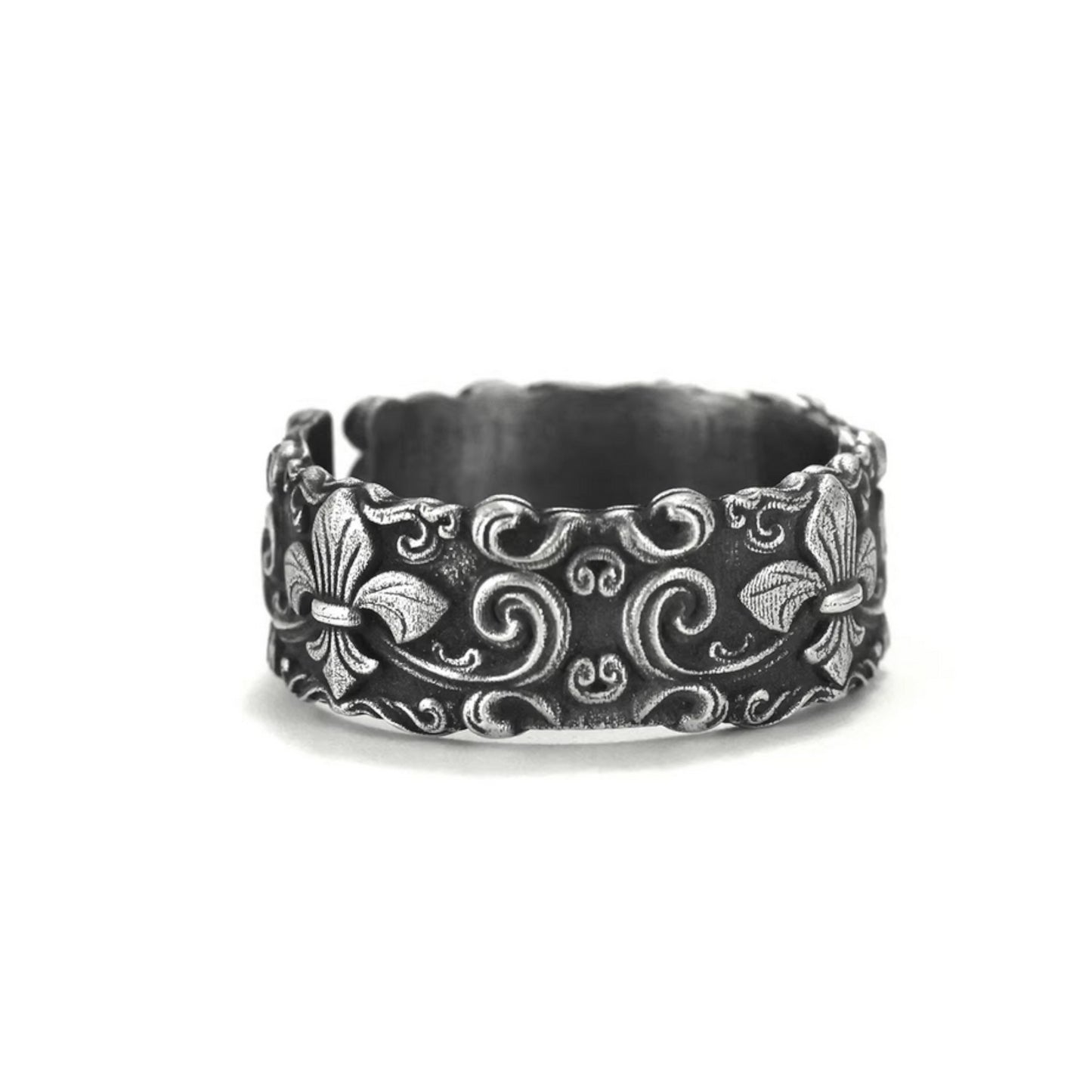 S999 Fine Silver Vintage Fleur de Lis Iris Ring