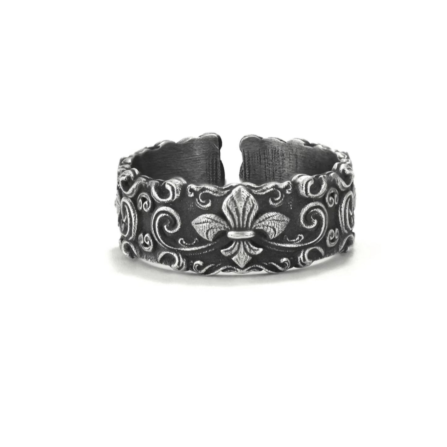 S999 Fine Silver Vintage Fleur de Lis Iris Ring