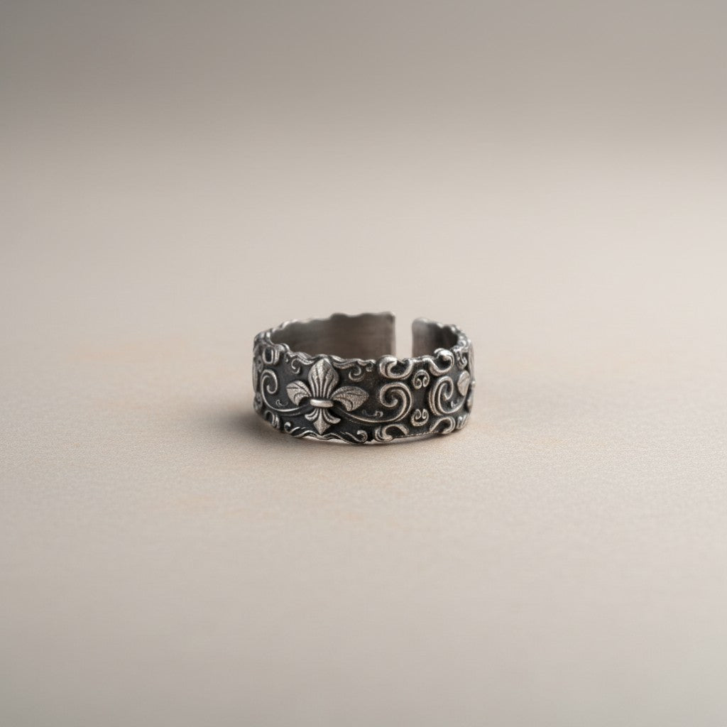 S999 Fine Silver Vintage Fleur de Lis Iris Ring