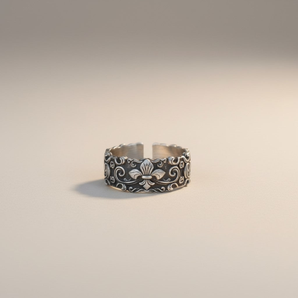 S999 Fine Silver Vintage Fleur de Lis Iris Ring