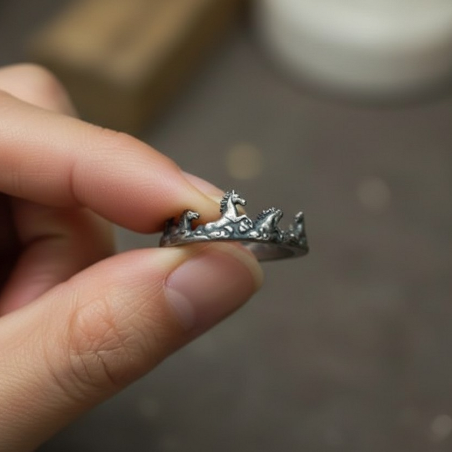 S999 Fine Silver Vintage Zodiac Year of Horse Instant Success Ring