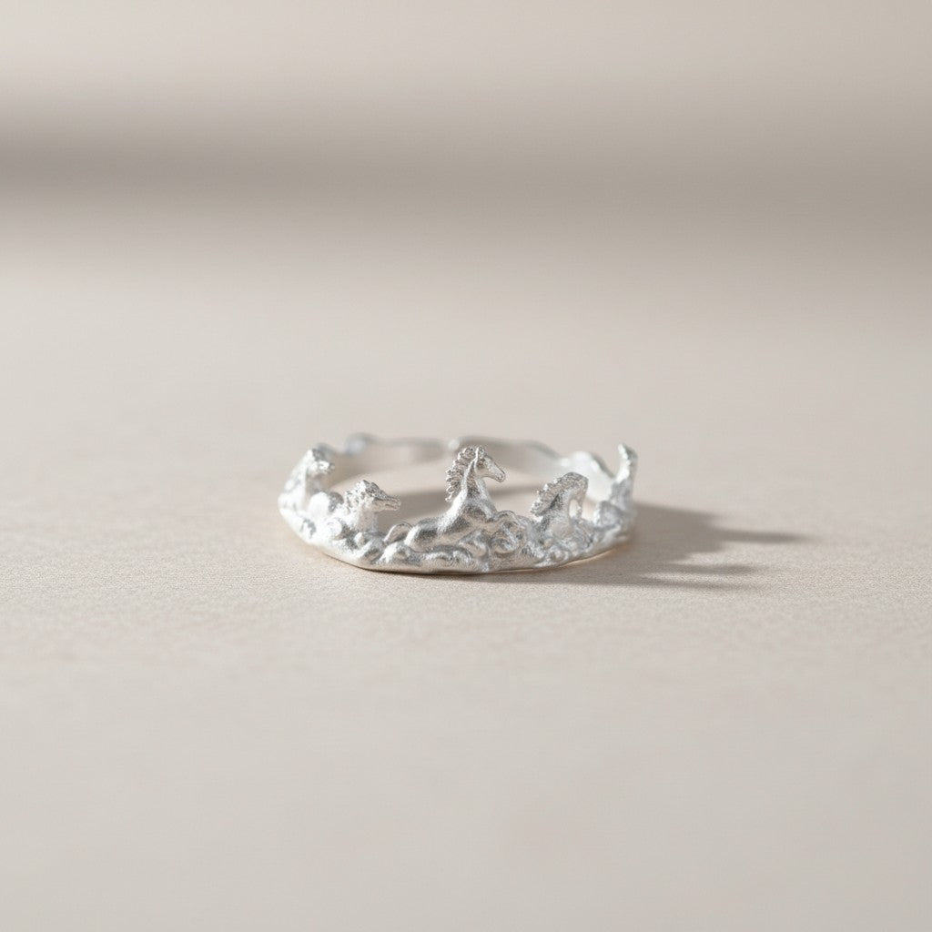 S999 Fine Silver Vintage Zodiac Year of Horse Instant Success Ring