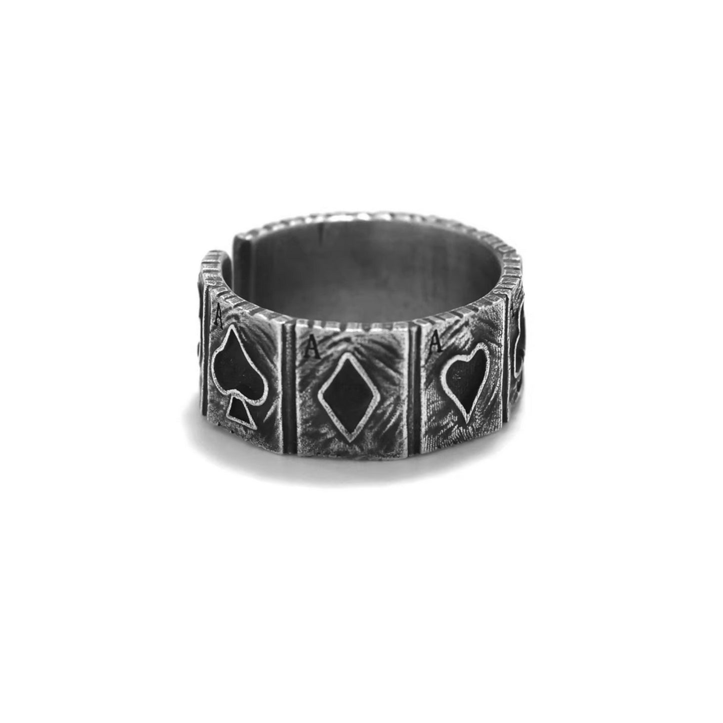 S999 Fine Silver Vintage Lucky Poker Band Ring Unisex Men Women
