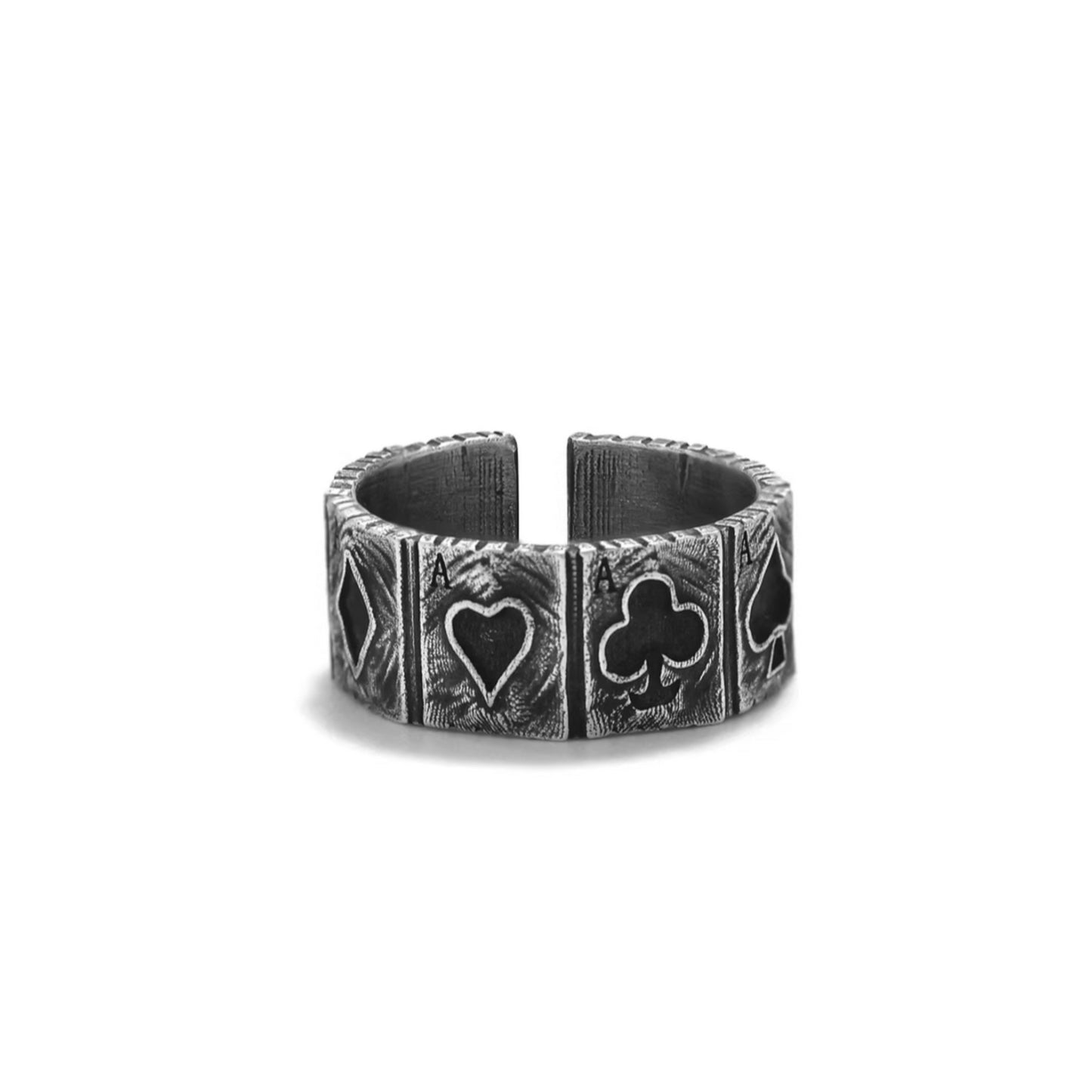 S999 Fine Silver Vintage Lucky Poker Band Ring Unisex Men Women