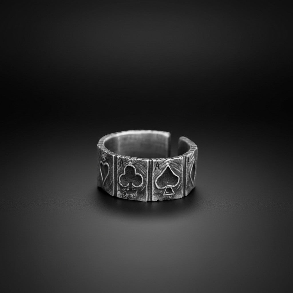 S999 Fine Silver Vintage Lucky Poker Band Ring Unisex Men Women