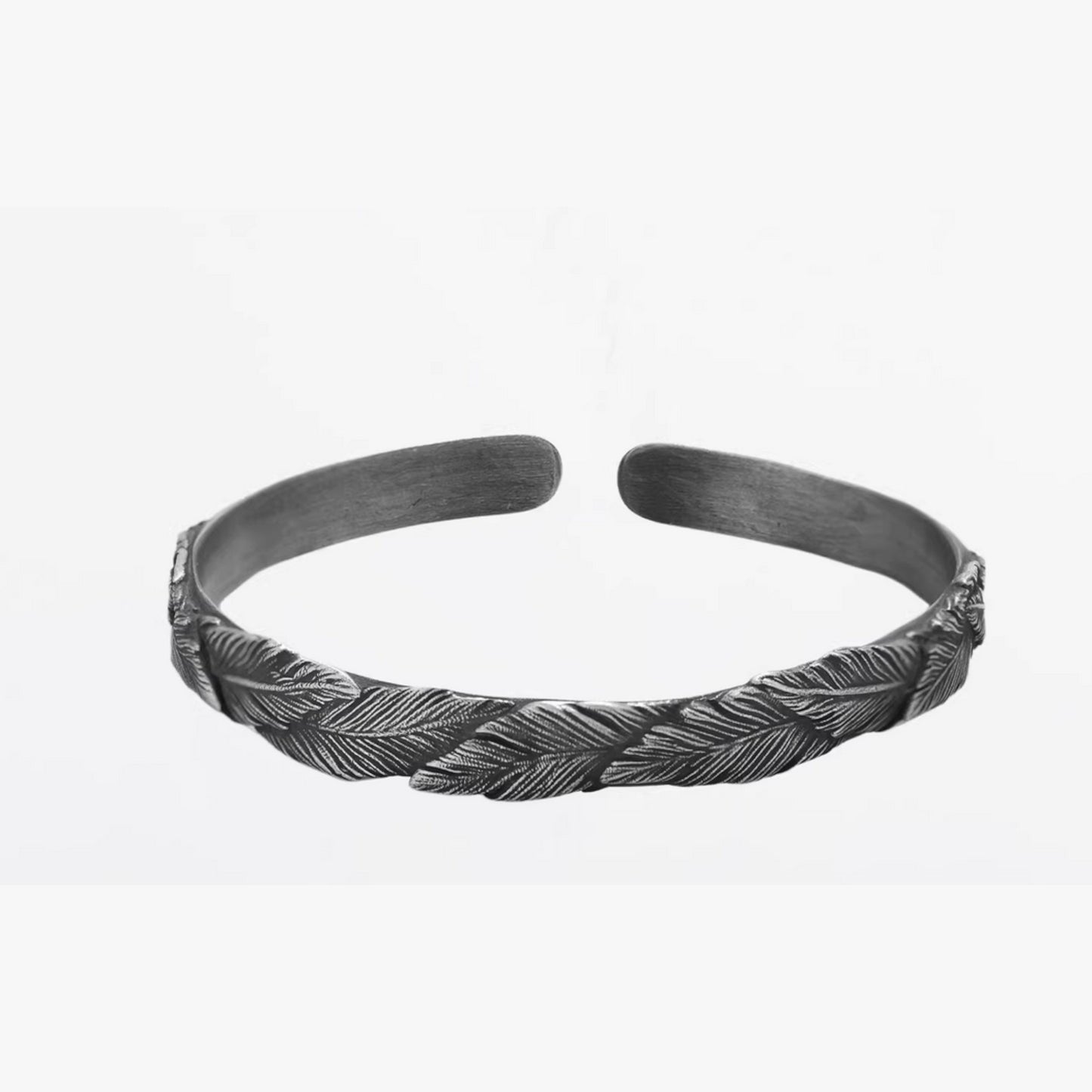 S999 Fine Silver Vintage Unisex Feather Bangle Minimalist Nature Inspired Design